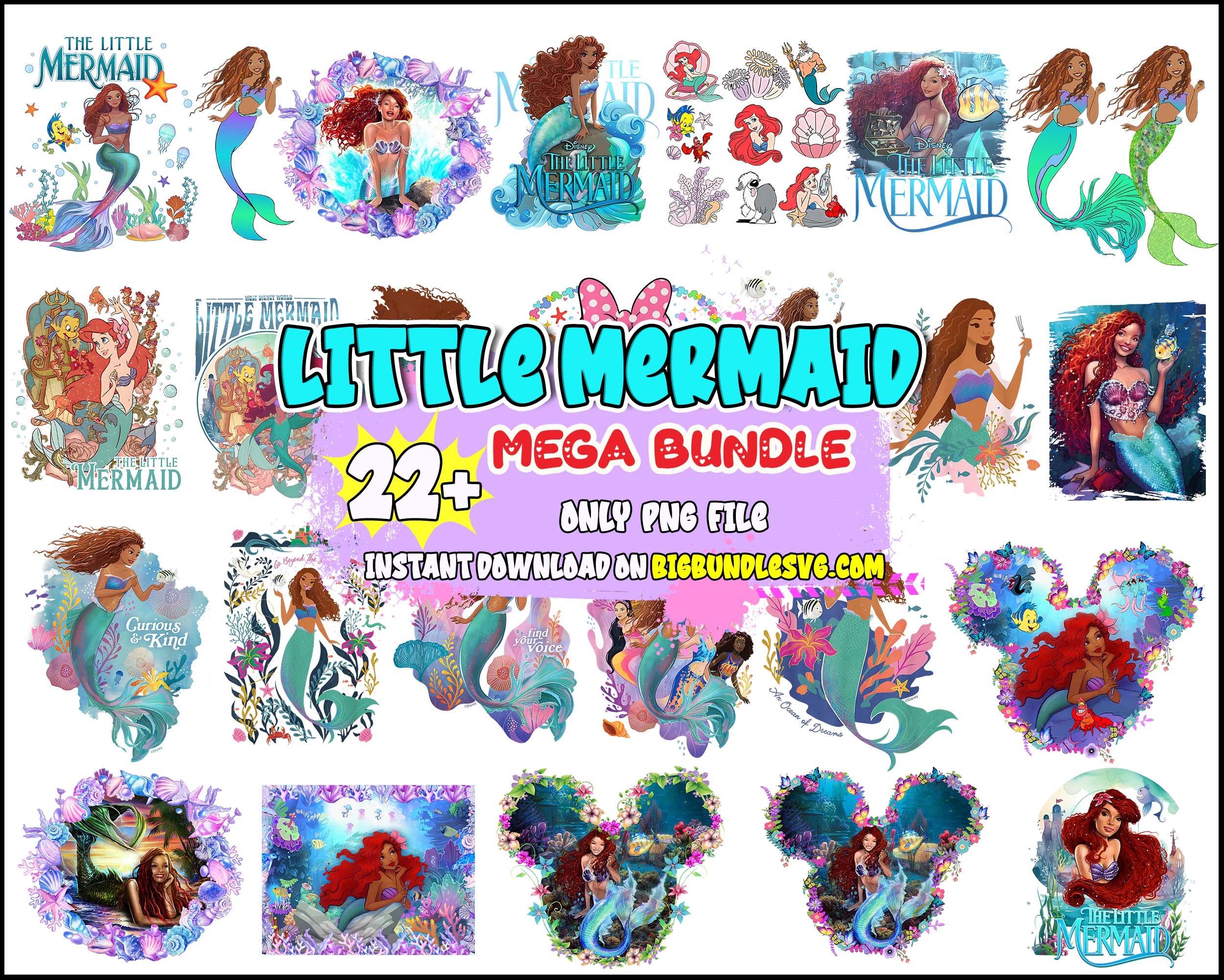 22+ Little Mermaid Png Bundle, Black little Mermaid png - Digital Download