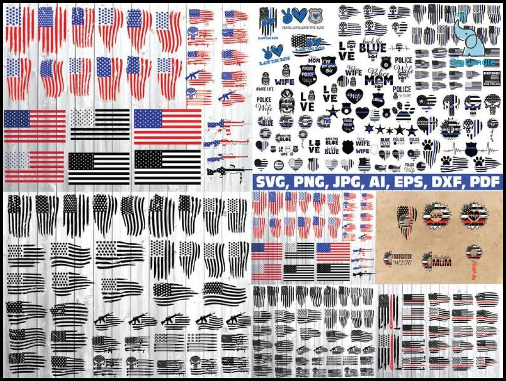 1000+ Bundle American Flag Svg Distressed Police Firefighter