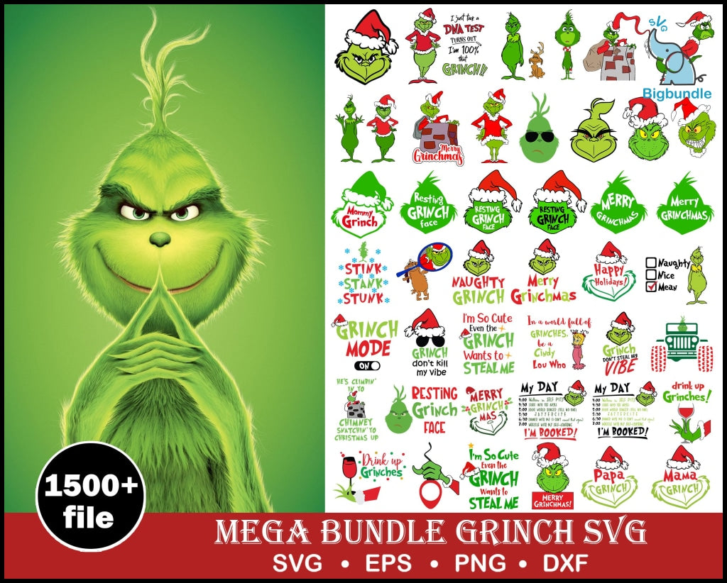 1500+ Grinch Bundle SVG, Grinch SVG, Grinch Cutting Image, Christmas Grinch svg