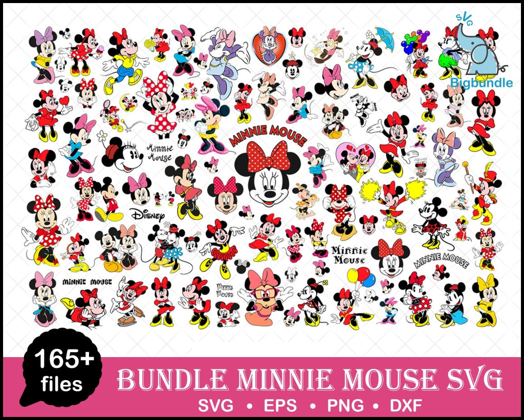 184+ Minnie Mouse Svg Bundle Digital File Svg Eps Png Dxf Vector