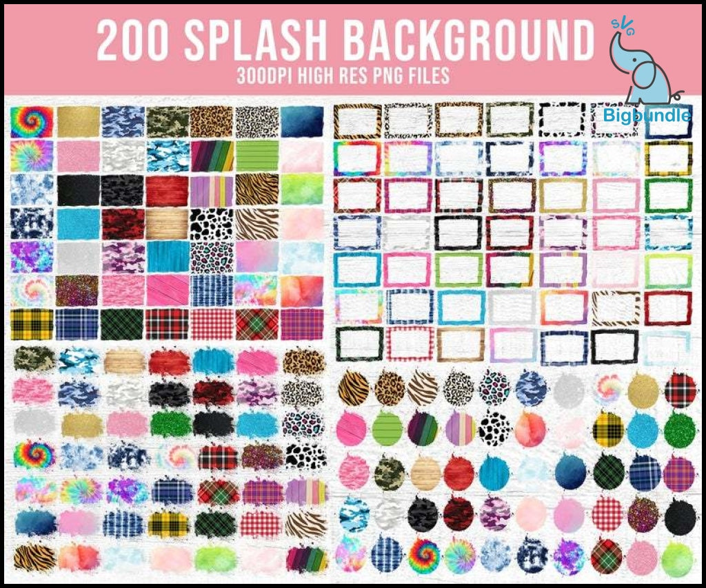200 Huge Background Splash Png Sublimation Design Bundle Clipart Frame Digital Download Leopard Svg
