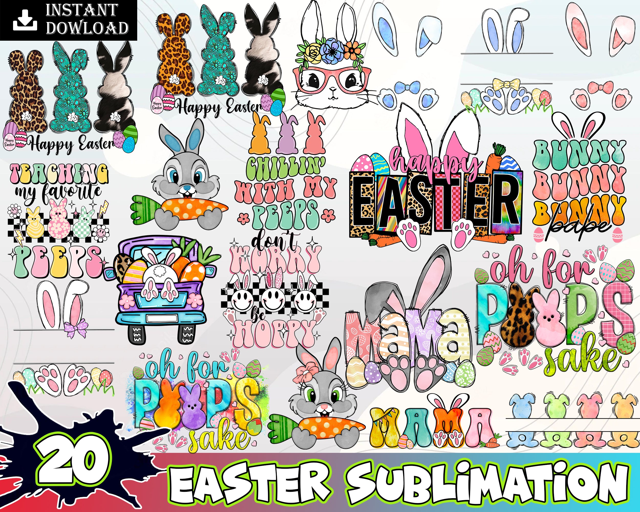 20 Easter Bundle Png, Happy Easter PNG, Bundle PNG, Easter Png, Rabbit Png, Instant Download,Sublimation Designs,Digital Download