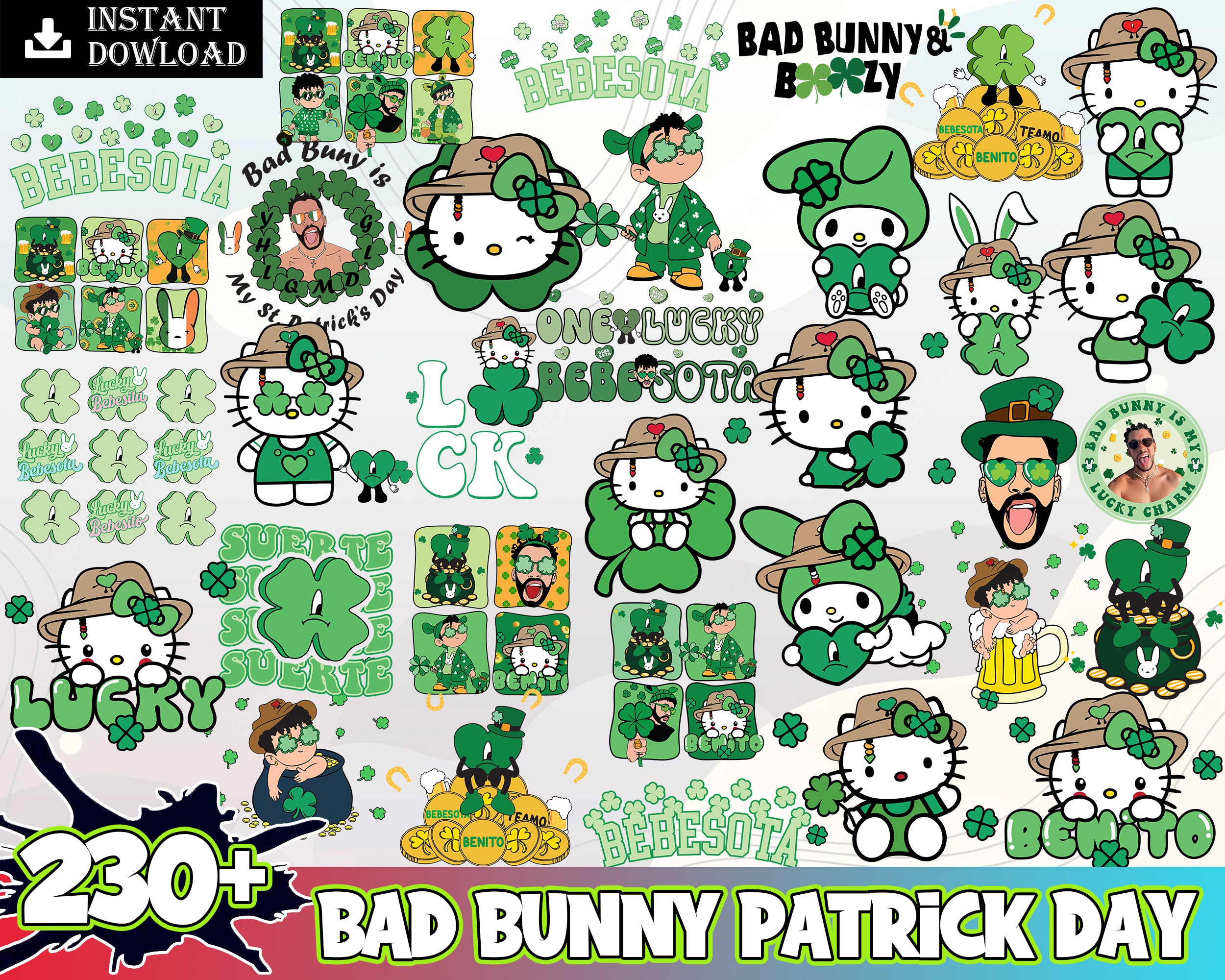 230+ Bad Bunny Patrick Day Bundle SVG, St. Patrick's Day Bad Bunny, Dia de San Patricio Svg, Lucky Bebesota Bebesita, Digital Download