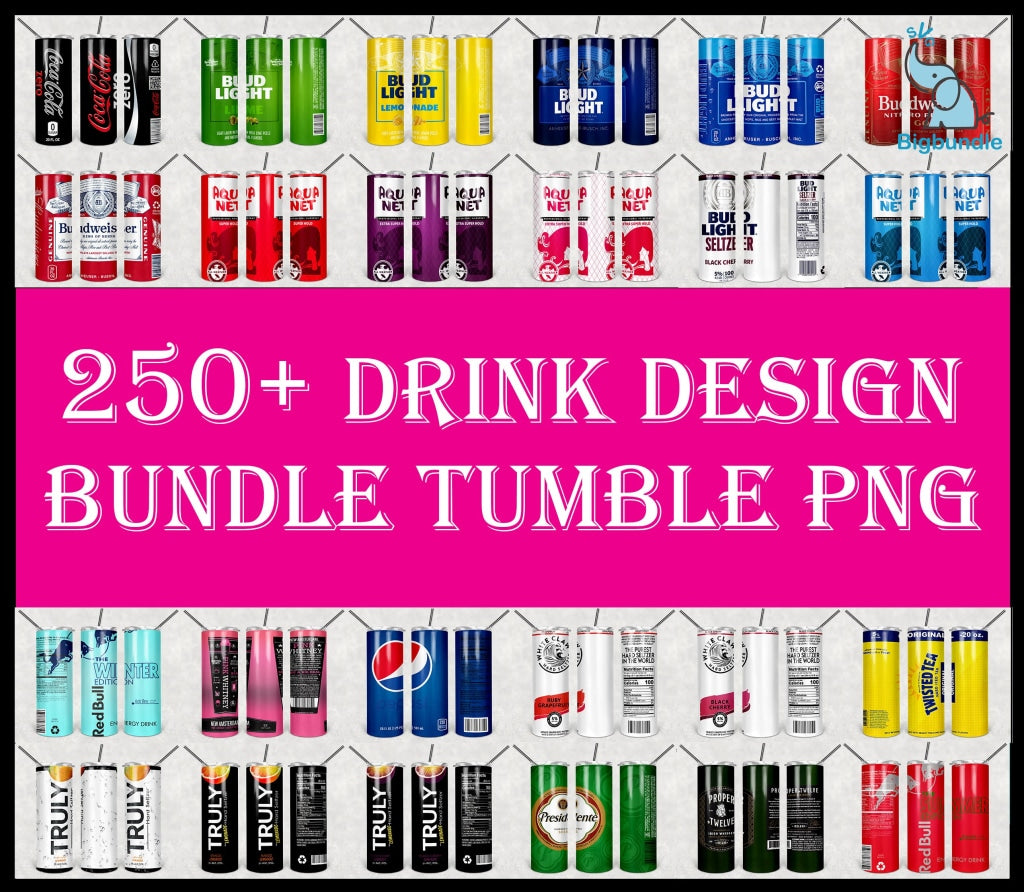 250+ Drinks Designs Bundle PNG High Quality,Designs 20oz Skinny Straight & Tapered Bundle, Bundle Design Template for Sublimation