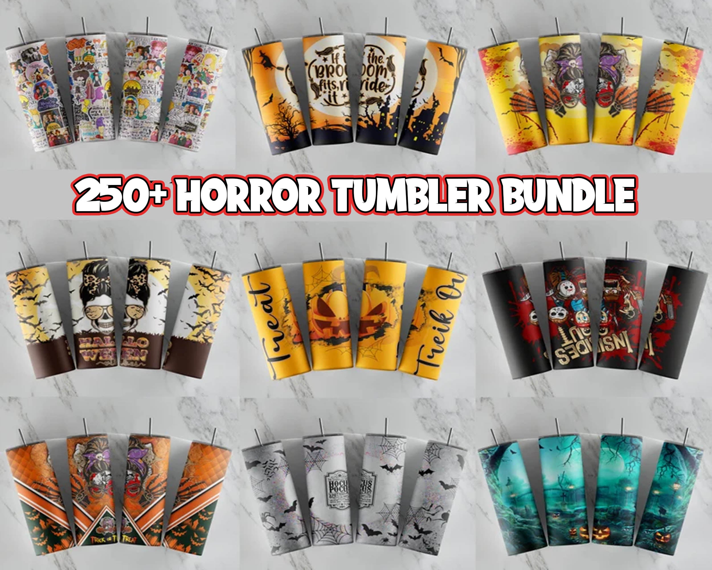 250+ Horror Drink Tumbler Wrap designs, skinny download tumbler file, Sublimation Designs for wraping