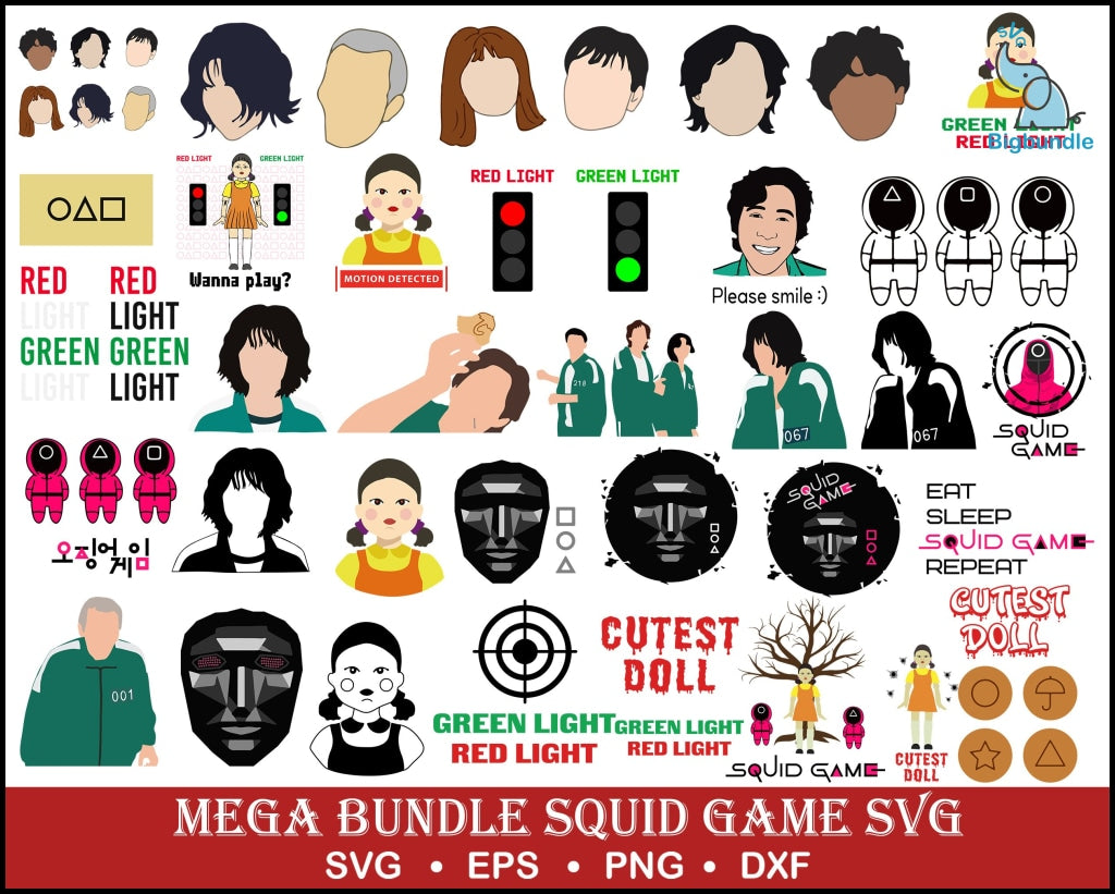 Squid Game Bundle SVG, squid game vector, squid game silhouette, squid game birthday, cricut machine, squid game cutfile, squid game movie