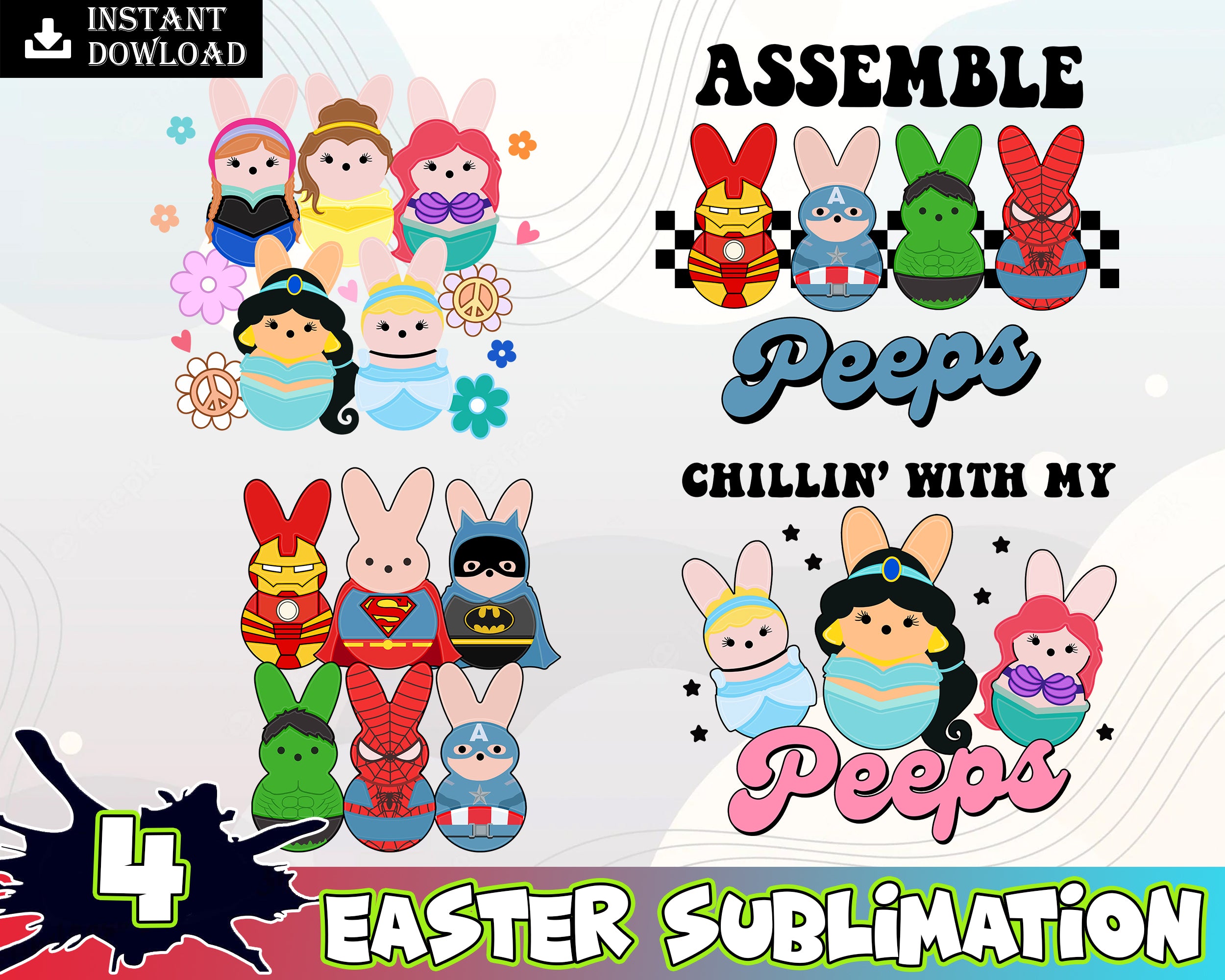 4 Easter superheroes Png Bundle, Easter Princess Png, Easter Superman Png, Happy Easter Day Png, Easter Bunny Png, Digital Download