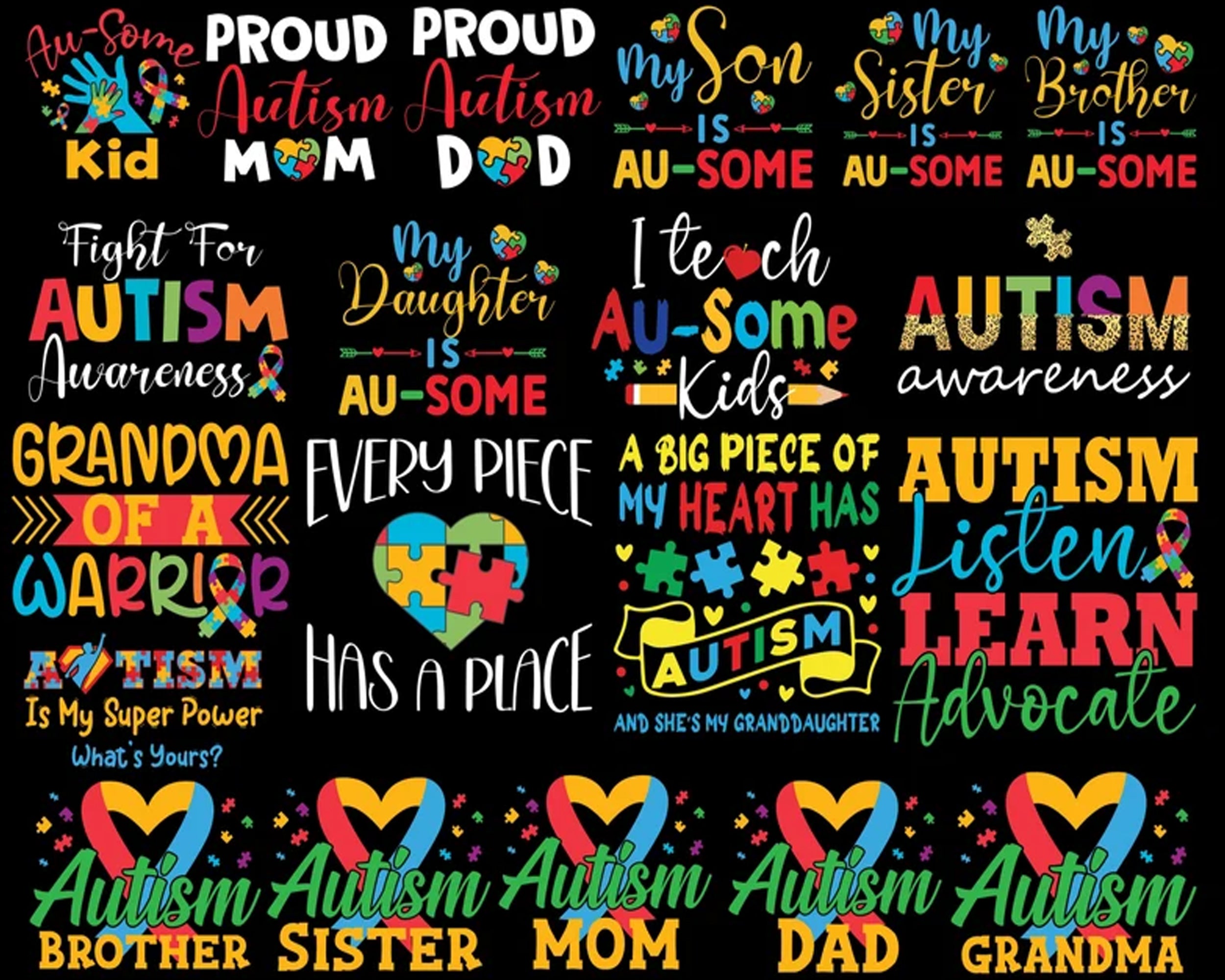 Autism Svg Bundle, Autism Awareness Png, Autism Mom Svg, Autism Ribbon png, Autism Quote Svg, Au-Some Svg, Be Kind Svg, Gift For Autism