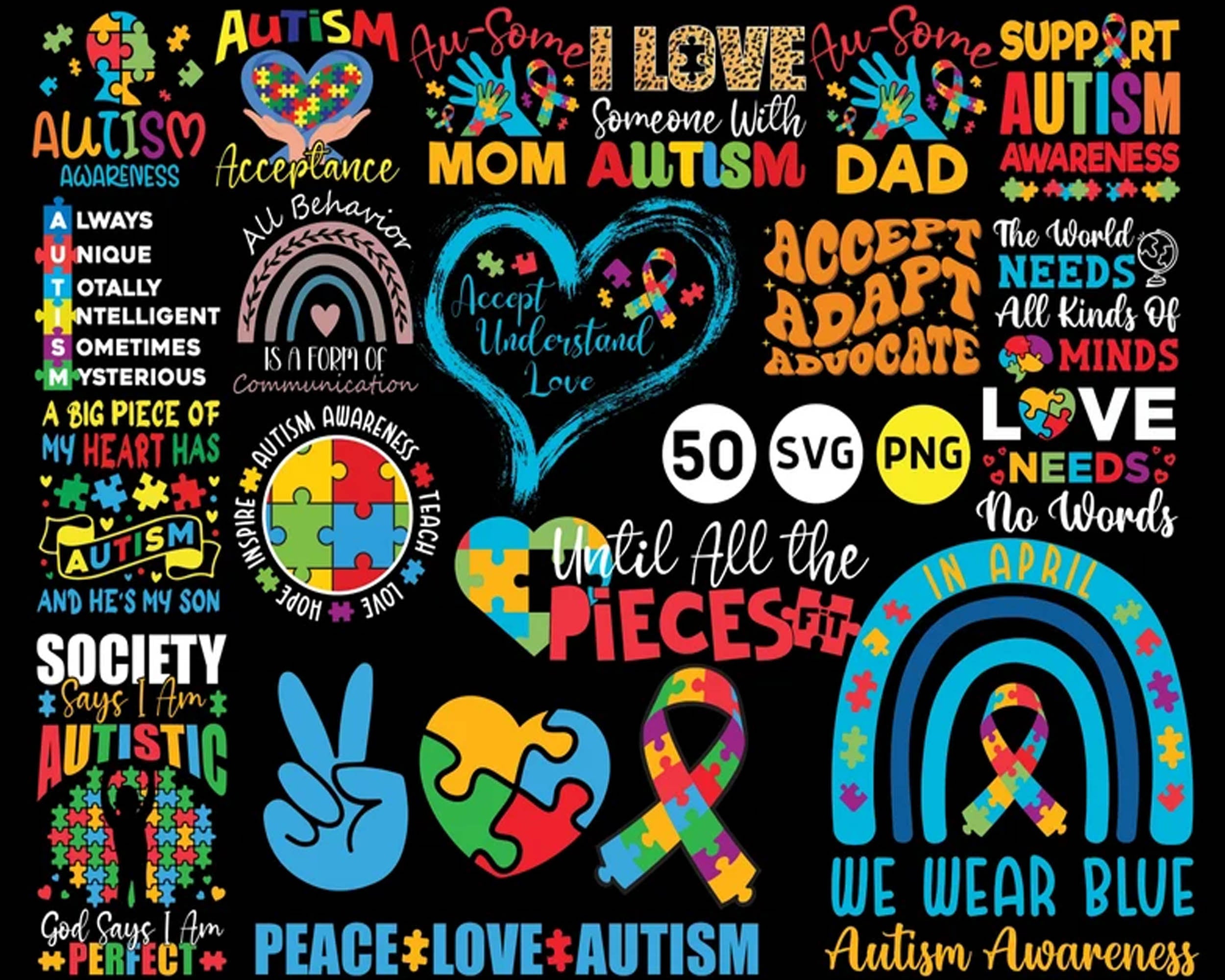 Autism Svg Bundle, Autism Awareness Png, Autism Mom Svg, Autism Ribbon png, Autism Quote Svg, Au-Some Svg, Be Kind Svg, Gift For Autism