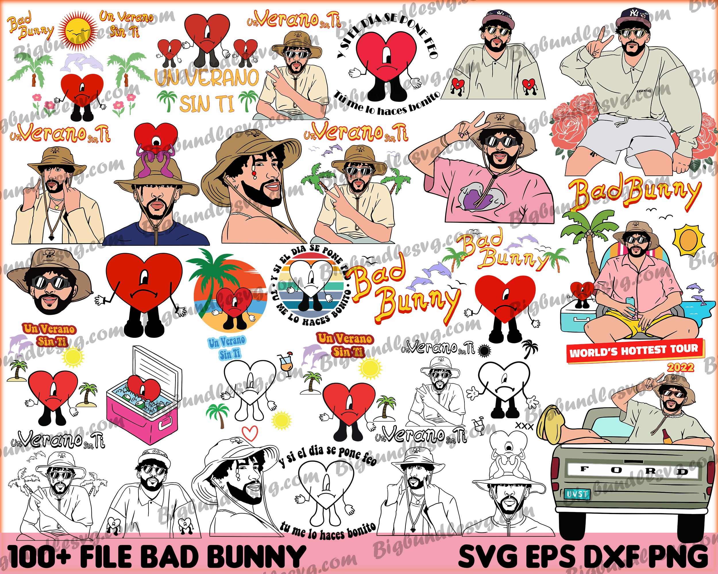 Bad Bunny SVG, 100 file Bundle bad bunny svg