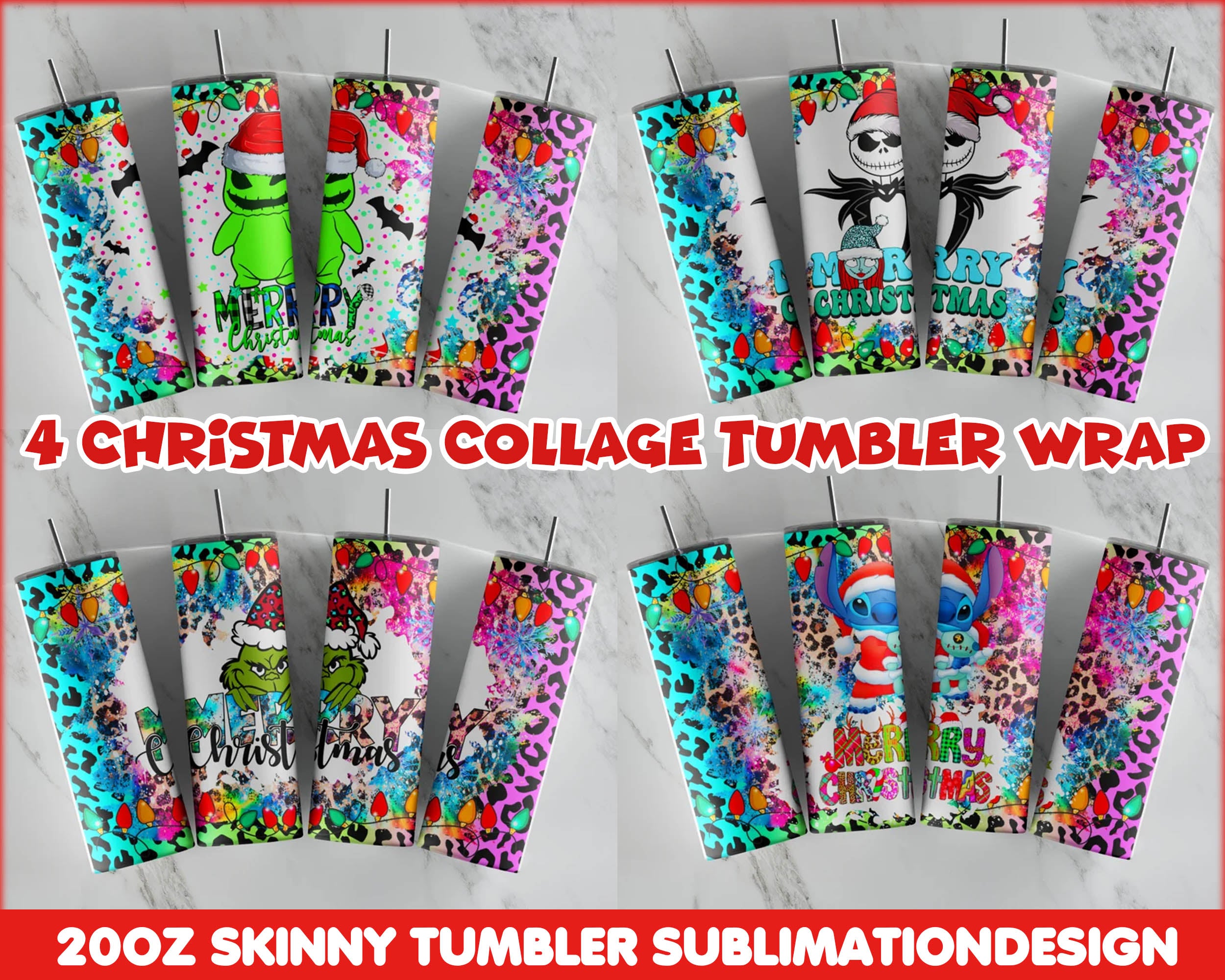 Version 2.0 - 4 Christmas Collage Tumbler, 20oz Skinny Tumbler Sublimation Designs, Christmas Tumbler bundle, PNG, Instant Download  CRM12112201