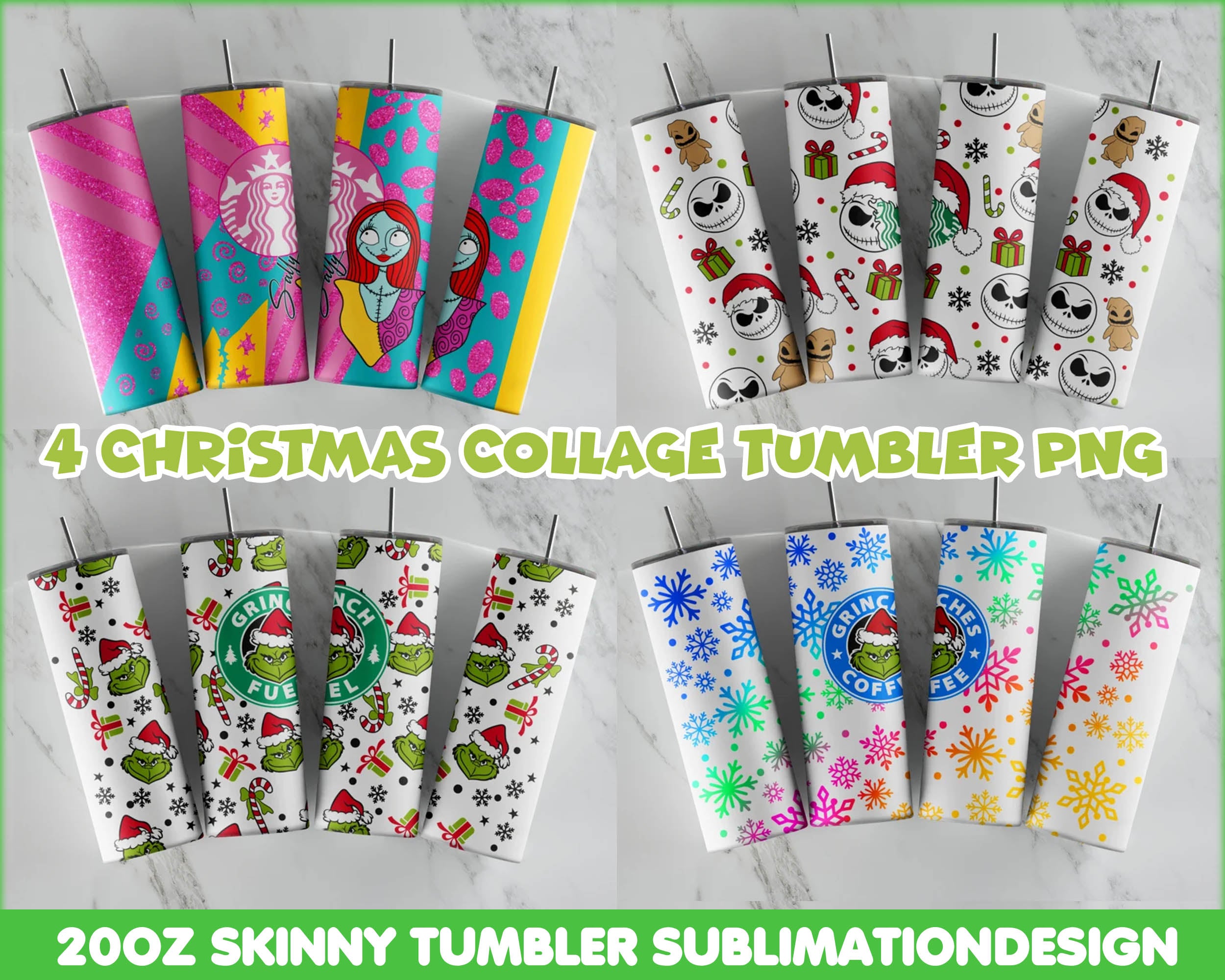 4 Christmas Collage Tumbler, 20oz Skinny Tumbler Sublimation Designs, Christmas Tumbler bundle, PNG, Instant Download  CRM12112203