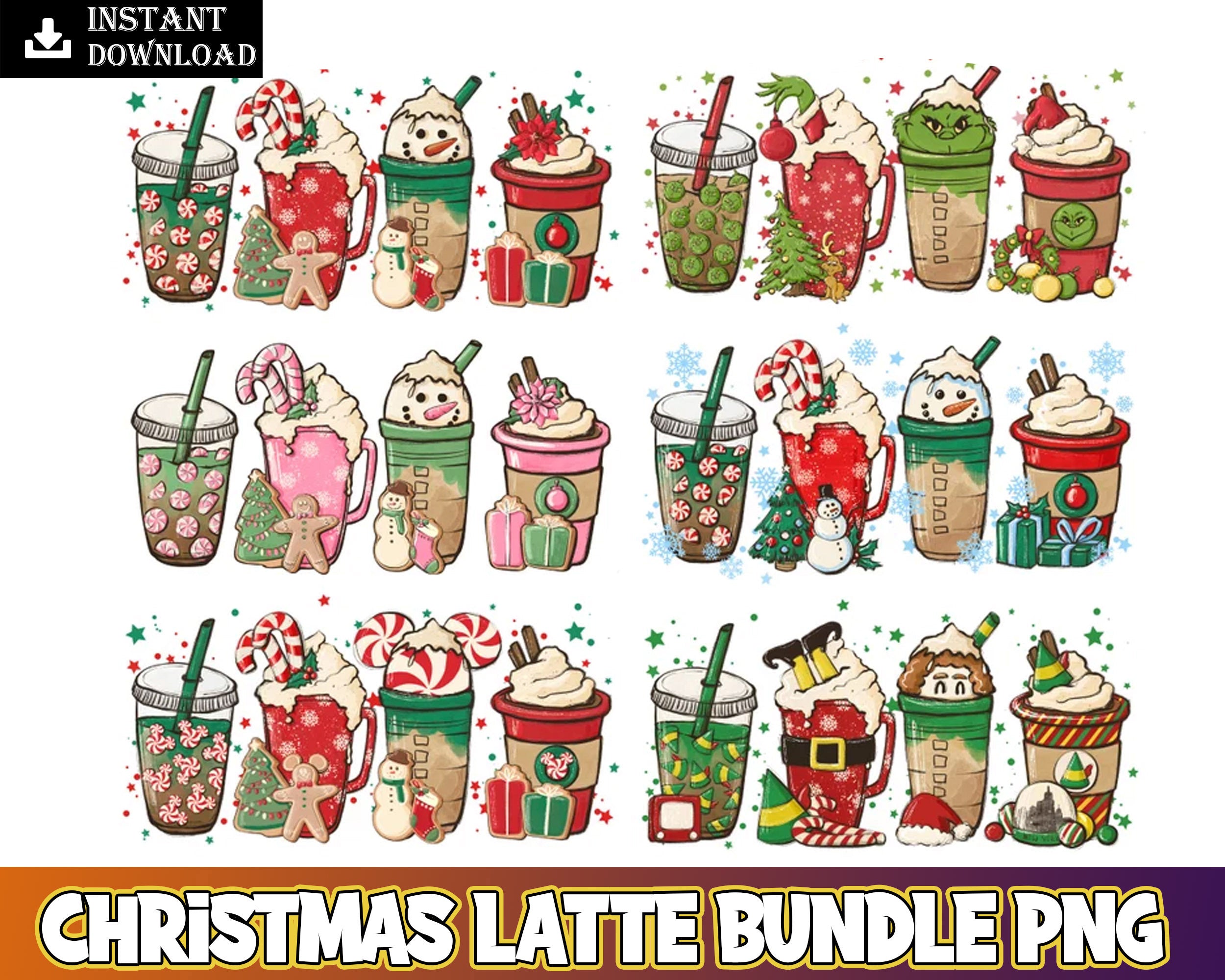Christmas coffee PNG bundle, Christmas latte digital bundle, designs bundle in PNG formats, Digital files