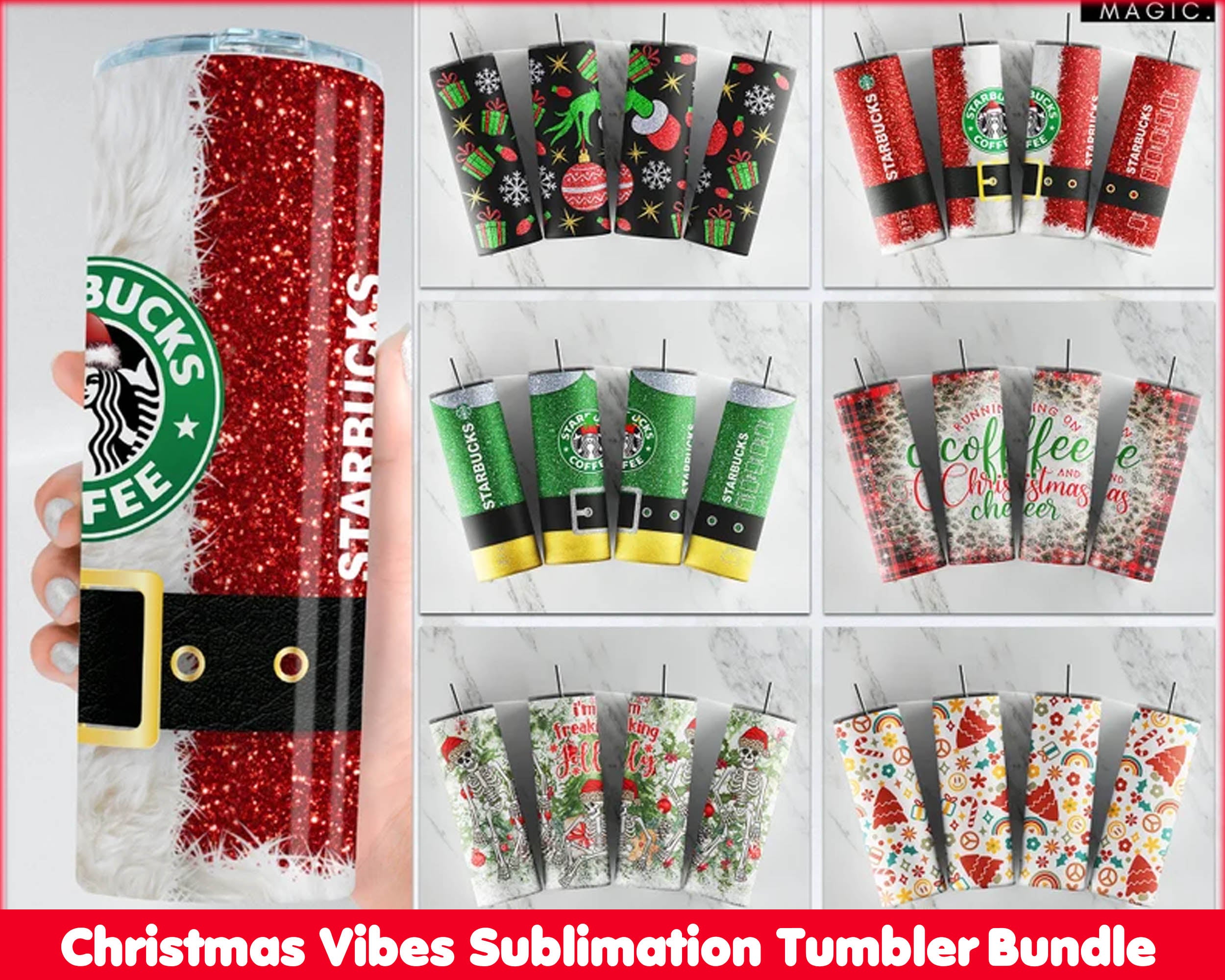 6 Christmas Tumbler, 20oz Skinny Tumbler Sublimation Designs, Christmas Vibes Tumbler Wrap bundle, Straight Tumbler, Instant Download  CRM12112207