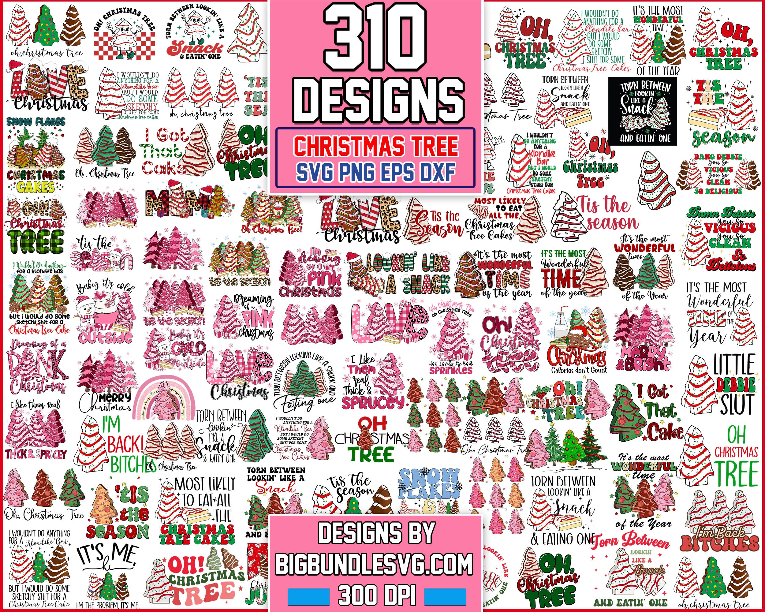 Version 2 - 300+ Christmas Tree Cakes svg, Mega Christmas SVG bundle, Christmas Svg png eps dxf Designs bundle, Digital files