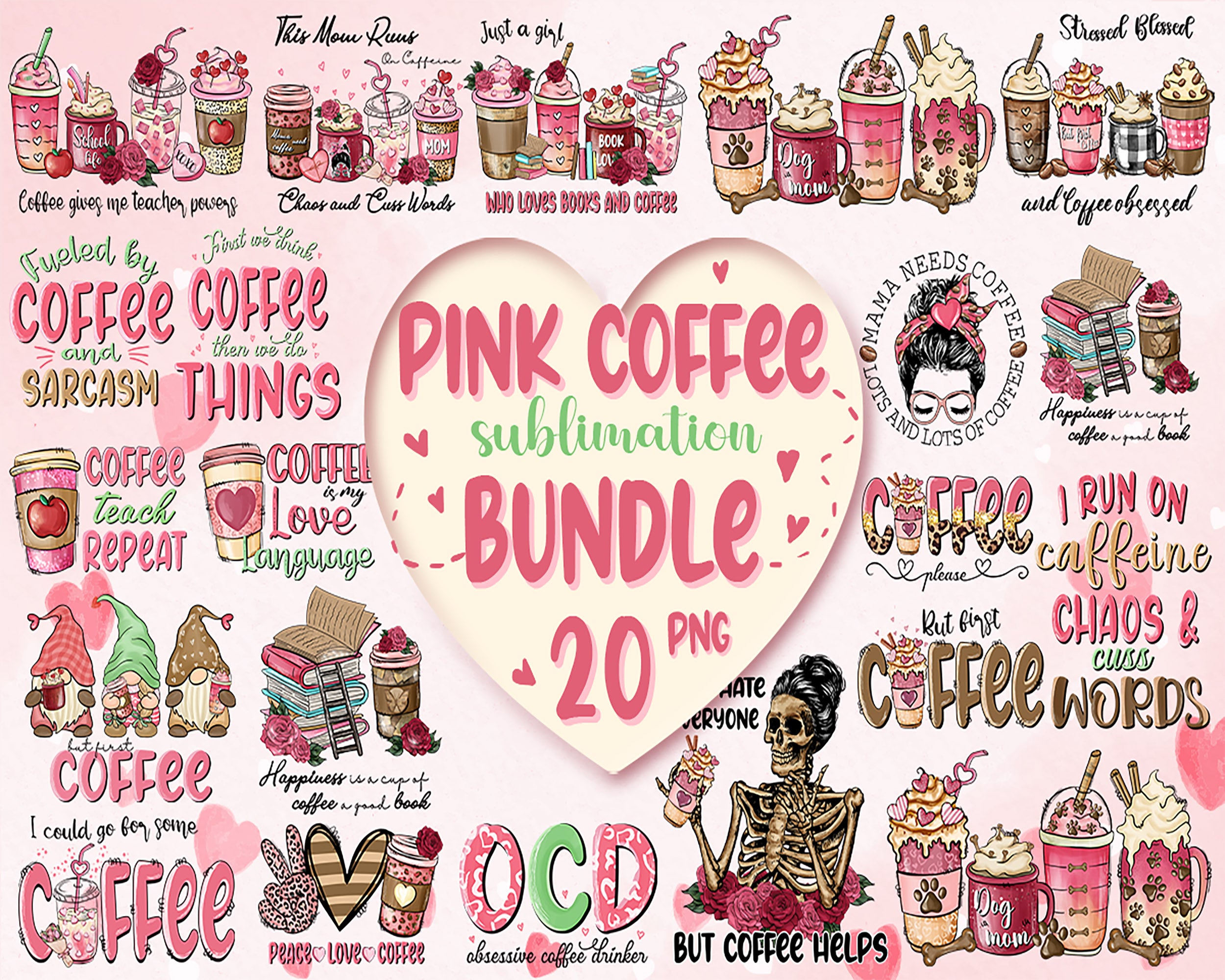 20 Valentine's coffee PNG, Valentine's day bundle, Valentine sublimation Design Digital Download VLT29122205