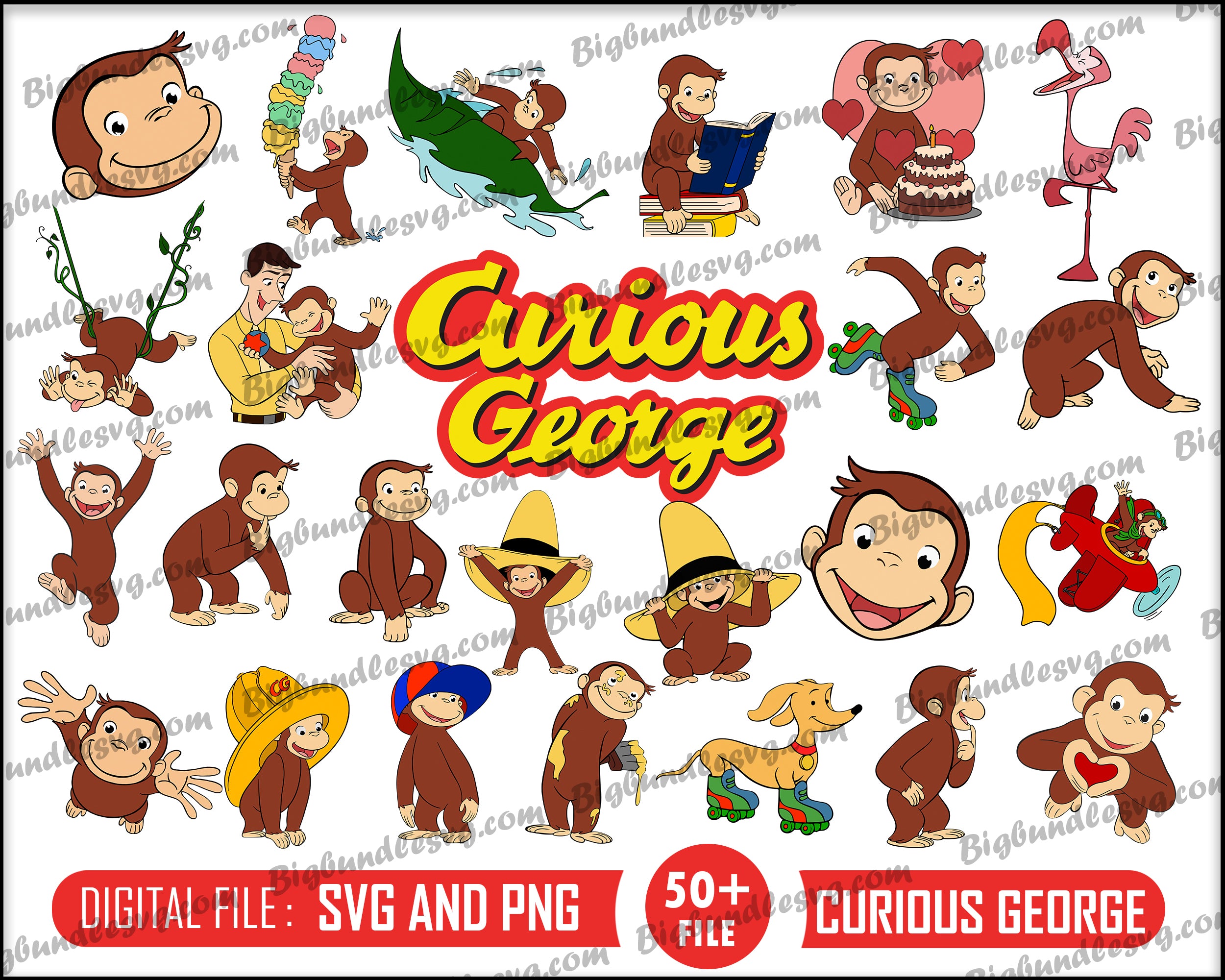 Curious George svg bundle - Digital download