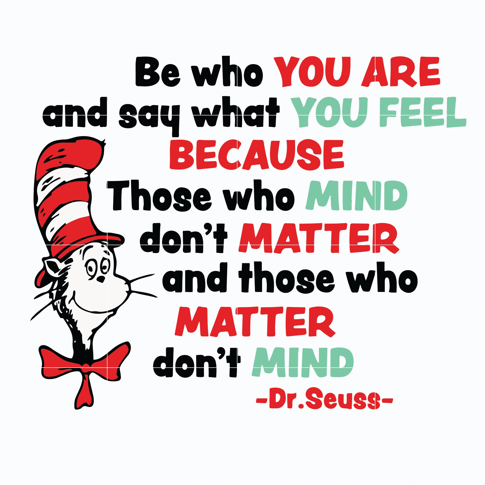 Be who you are and say what you feel beacause those who mind do not matter and those who matter do not mind svg, the cat in the hat svg, dr seuss svg ,dr svg, png, dxf, eps file