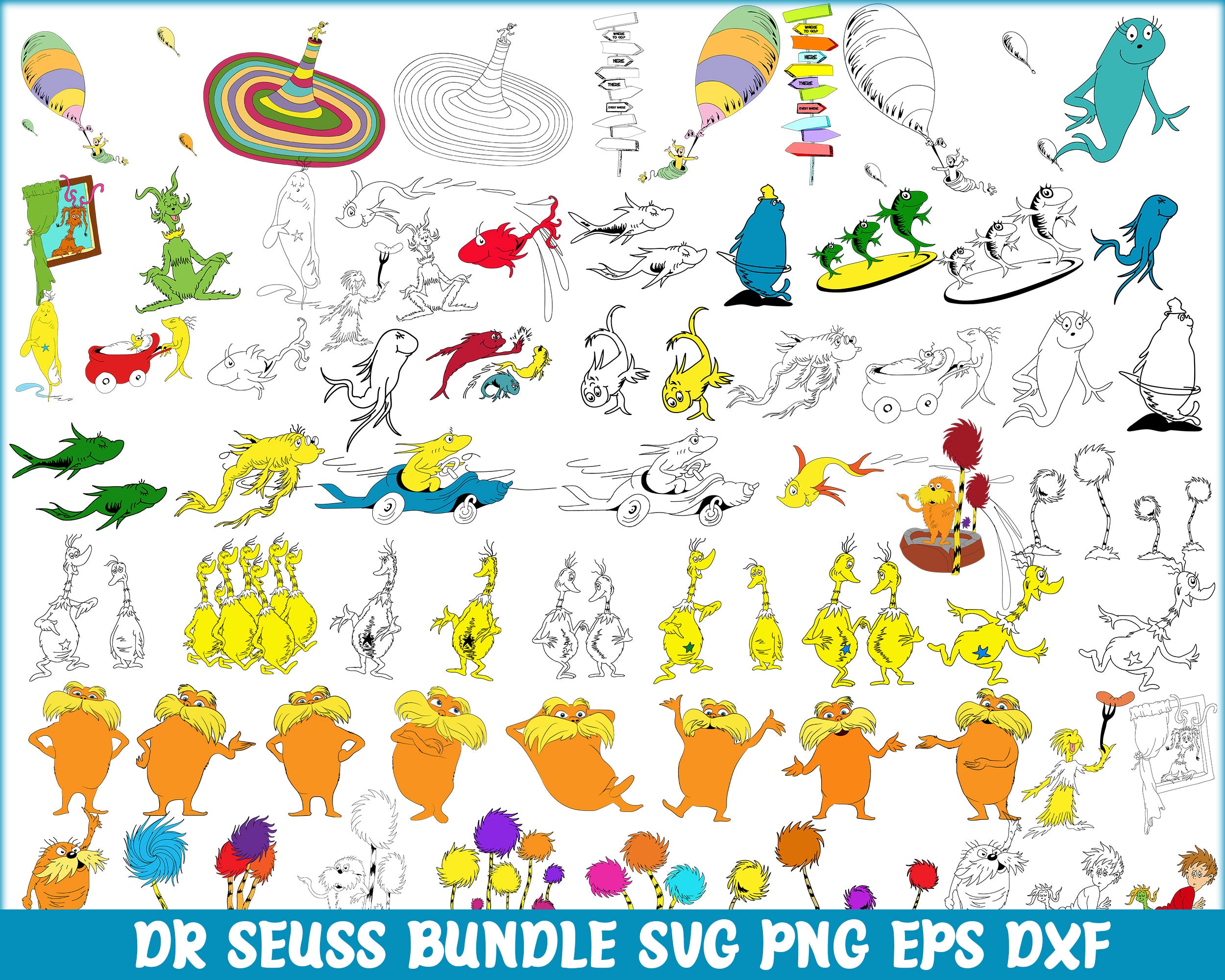 Bundle 10 - Dr Seuss Svg, Cat In The Hat SVG, Dr Seuss Hat SVG, Green Eggs And Ham Svg, Dr Seuss for Teachers Svg, Png, Eps, Dxf