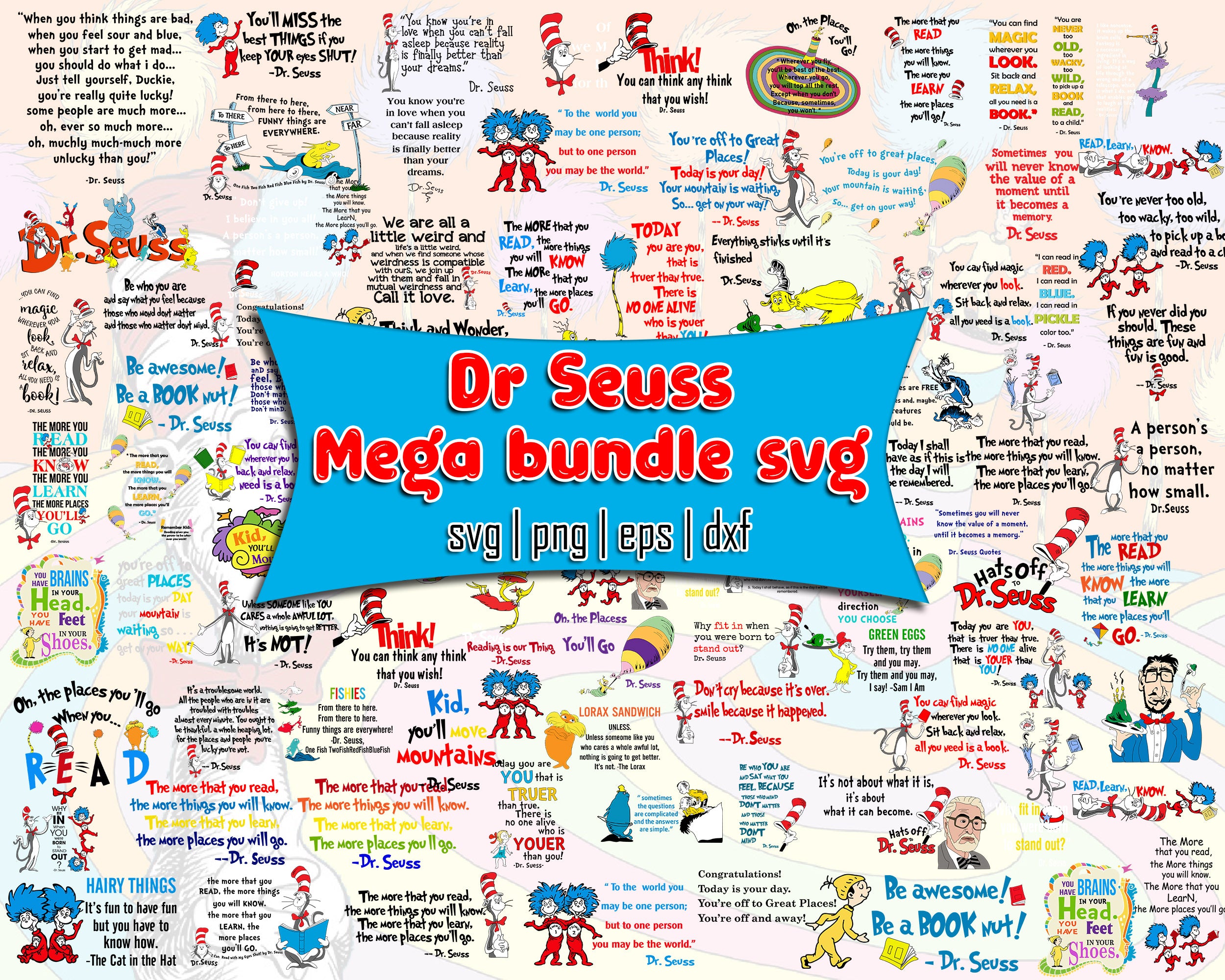 Bundle 12 - Dr Seuss Svg, Cat In The Hat SVG, Dr Seuss Hat SVG, Green Eggs And Ham Svg, Dr Seuss for Teachers Svg, Png, Eps, Dxf