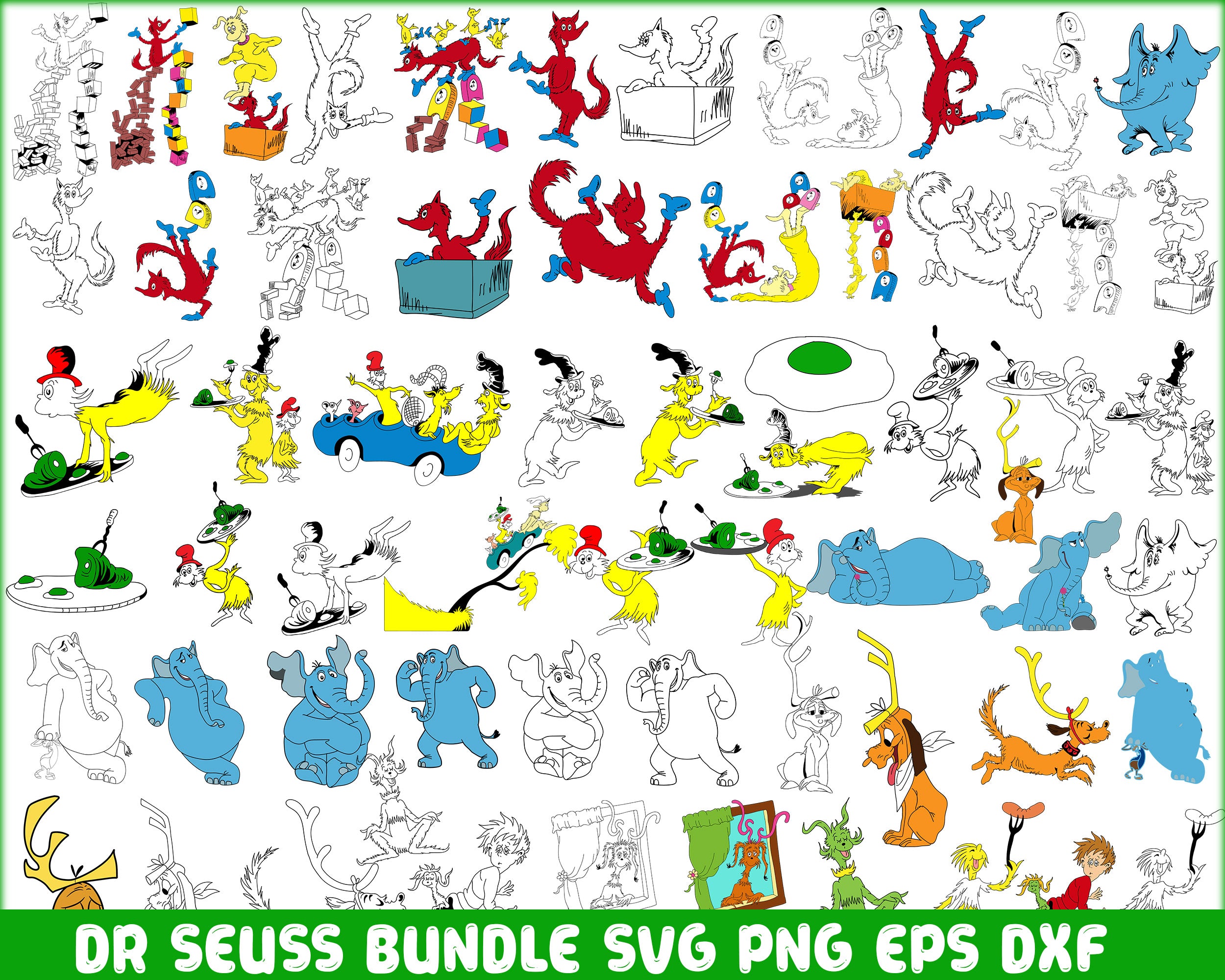 Bundle 9 - Dr Seuss Svg, Cat In The Hat SVG, Dr Seuss Hat SVG, Green Eggs And Ham Svg, Dr Seuss for Teachers Svg, Png, Eps, Dxf