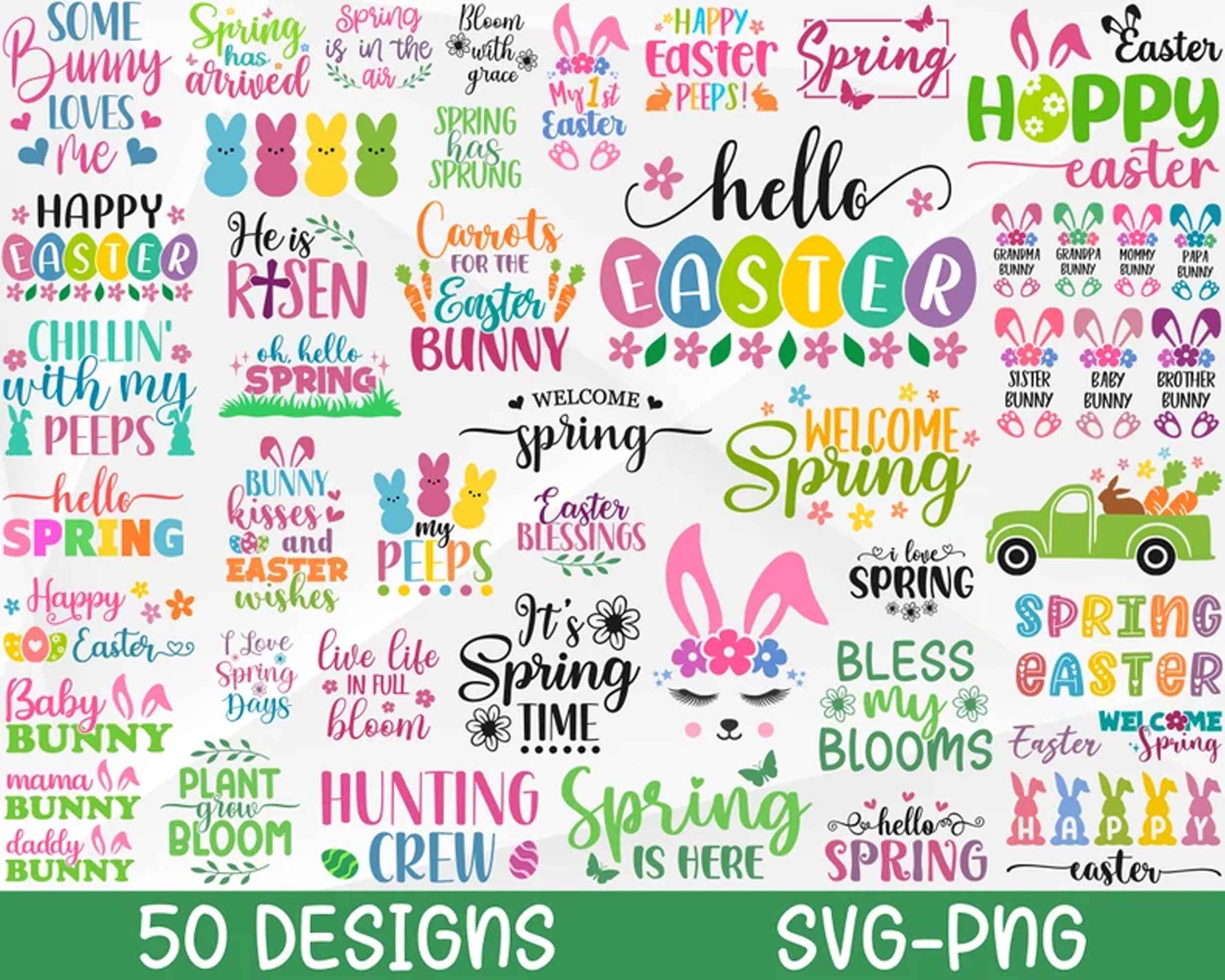 Spring SVG Bundle, Easter SVG Bundle, 50 designs, Happy Easter Svg, Cut Files, Cricut, Png, Svg - Digital download