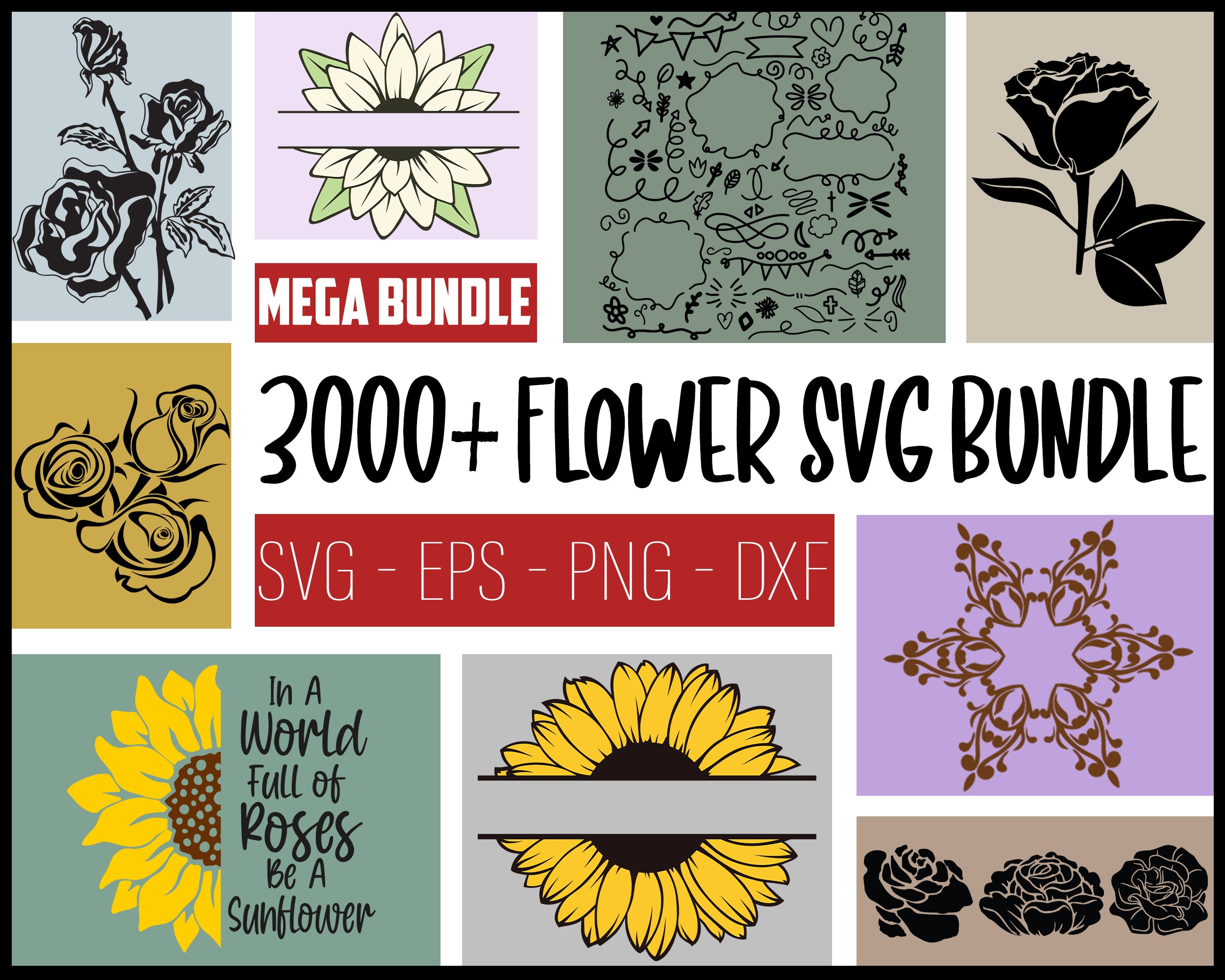 3000+ Flowers Svg Bundle, Sun Flowers Svg bundle