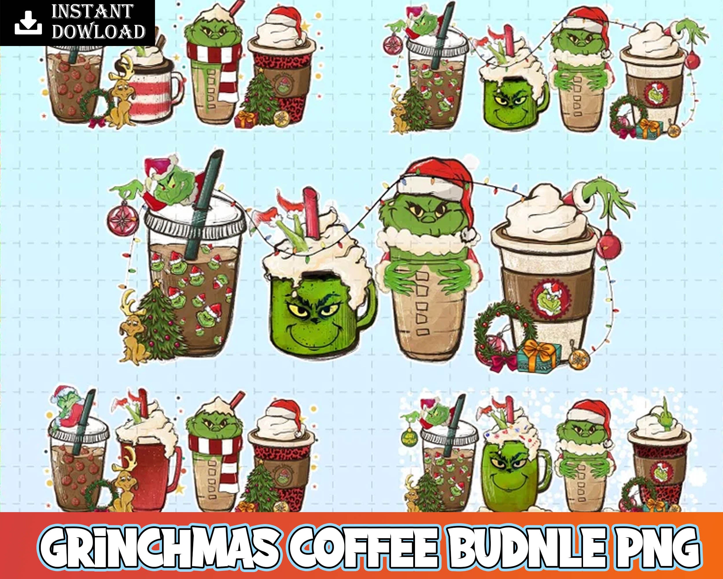 Grinchmas Coffee budnle, Christmas grinch cafe digital bundle, Designs bundle in PNG formats, Digital files