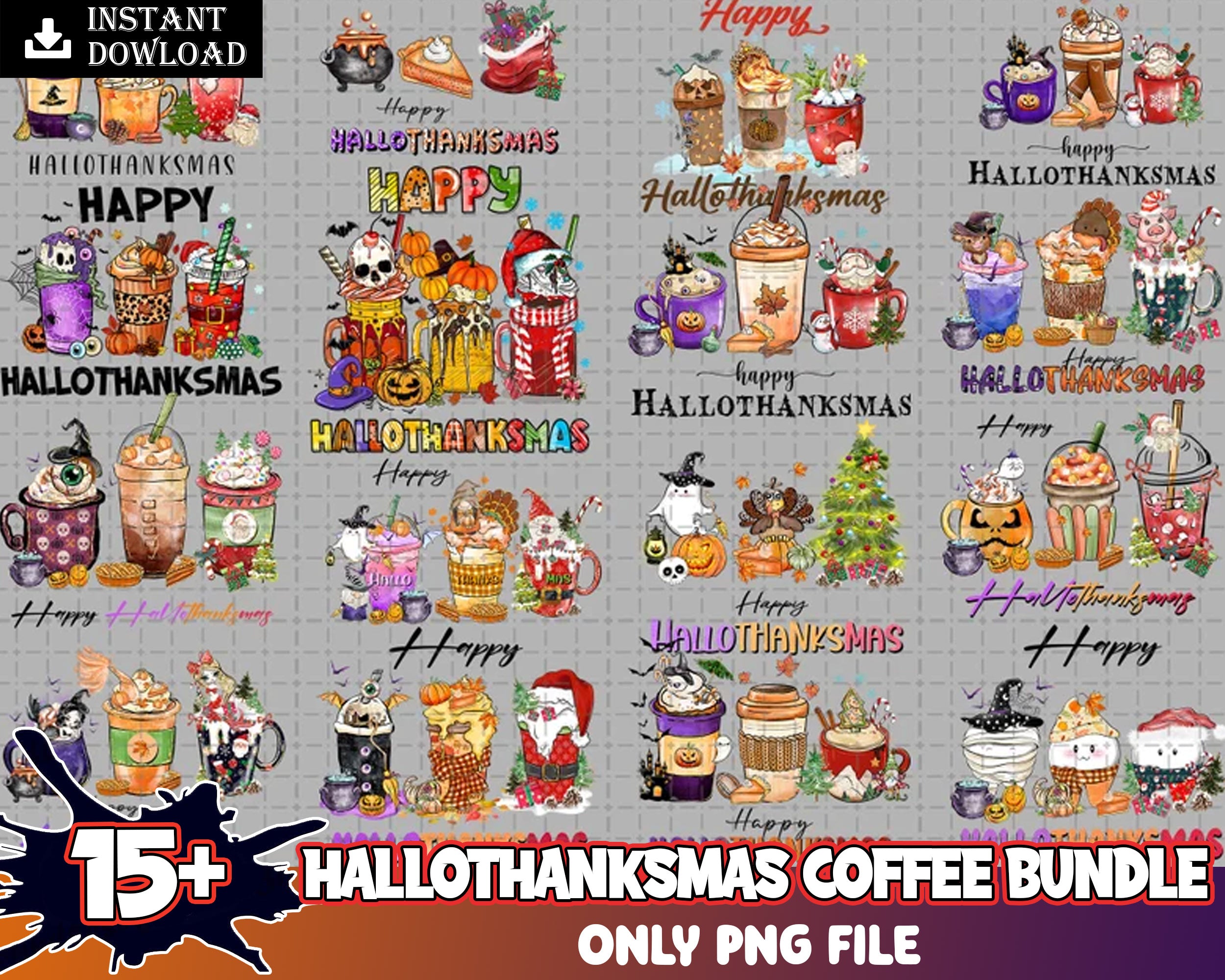 15+ Hallothanksmas Coffee bunlde, Disney Christmas coffee PNG, Christmas princess cafe digital bundle, Halloween designs bundle, Digital files