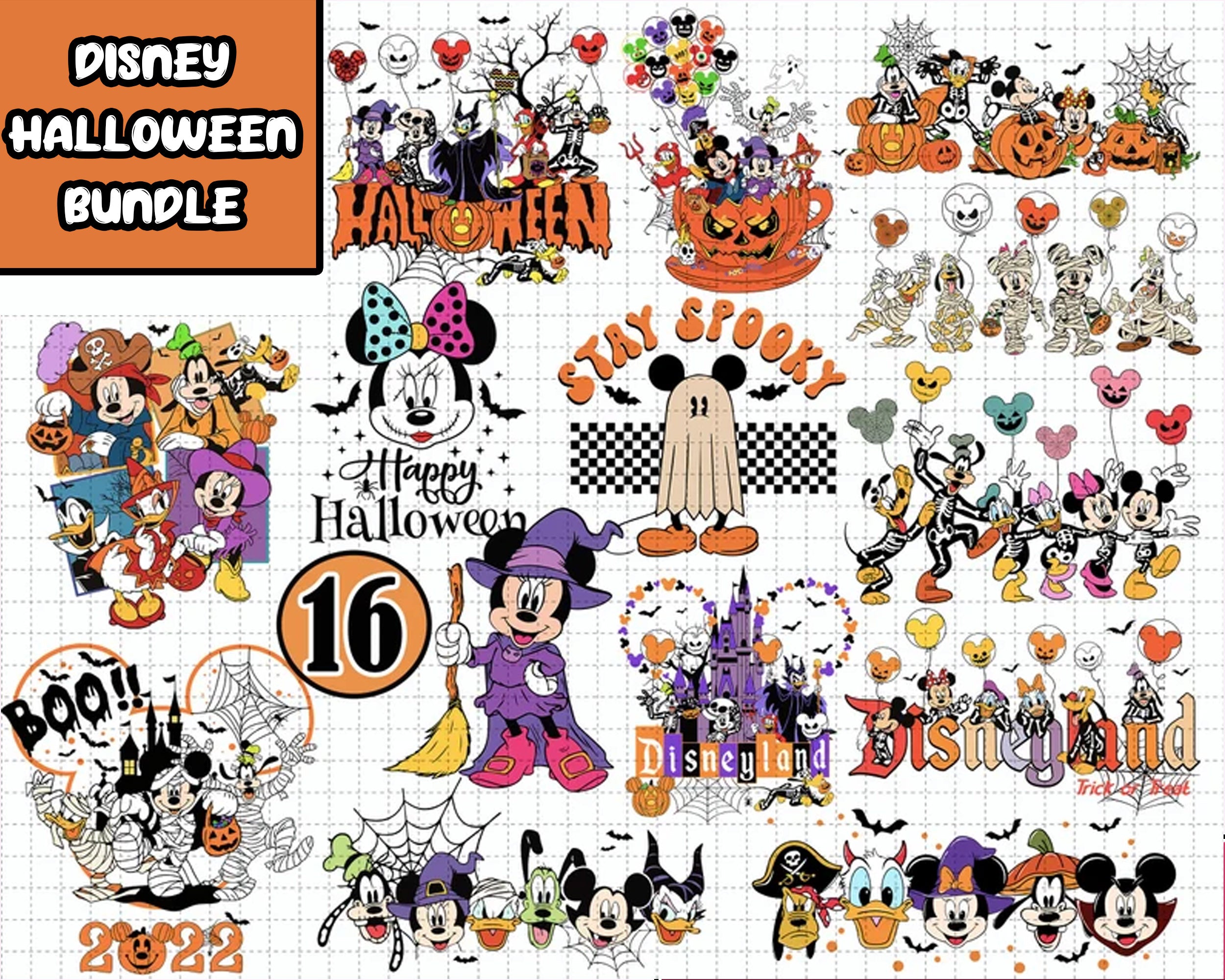 16 Disney Halloween bundle svg, Halloween Mummy Mouse And Friends Bundle, Horror disney characters svg, png, eps, dxf, pdf, Digital file