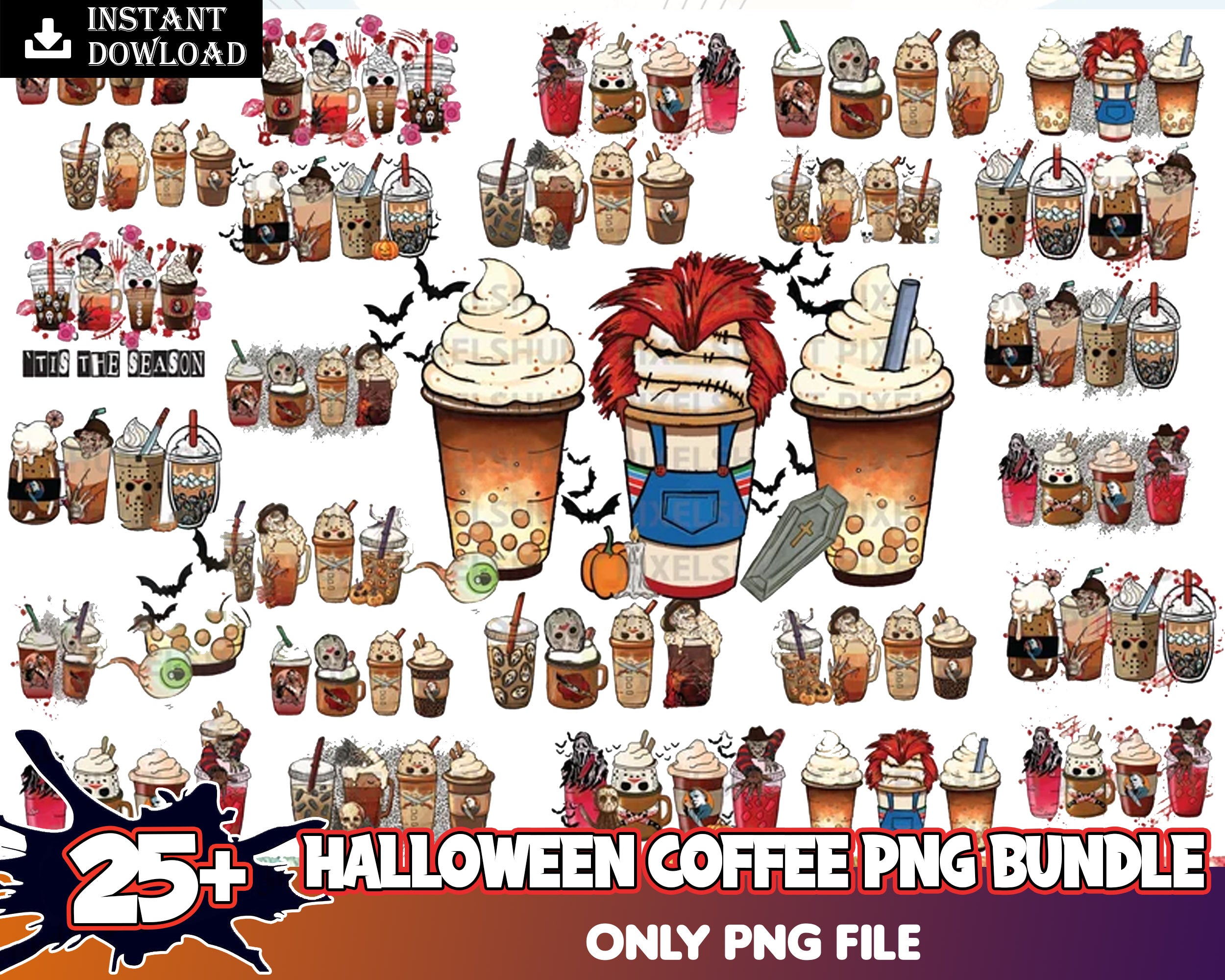 25+ Horror Halloween coffee PNG images, Halloween coffee Only PNG bundle, PNG Digital files