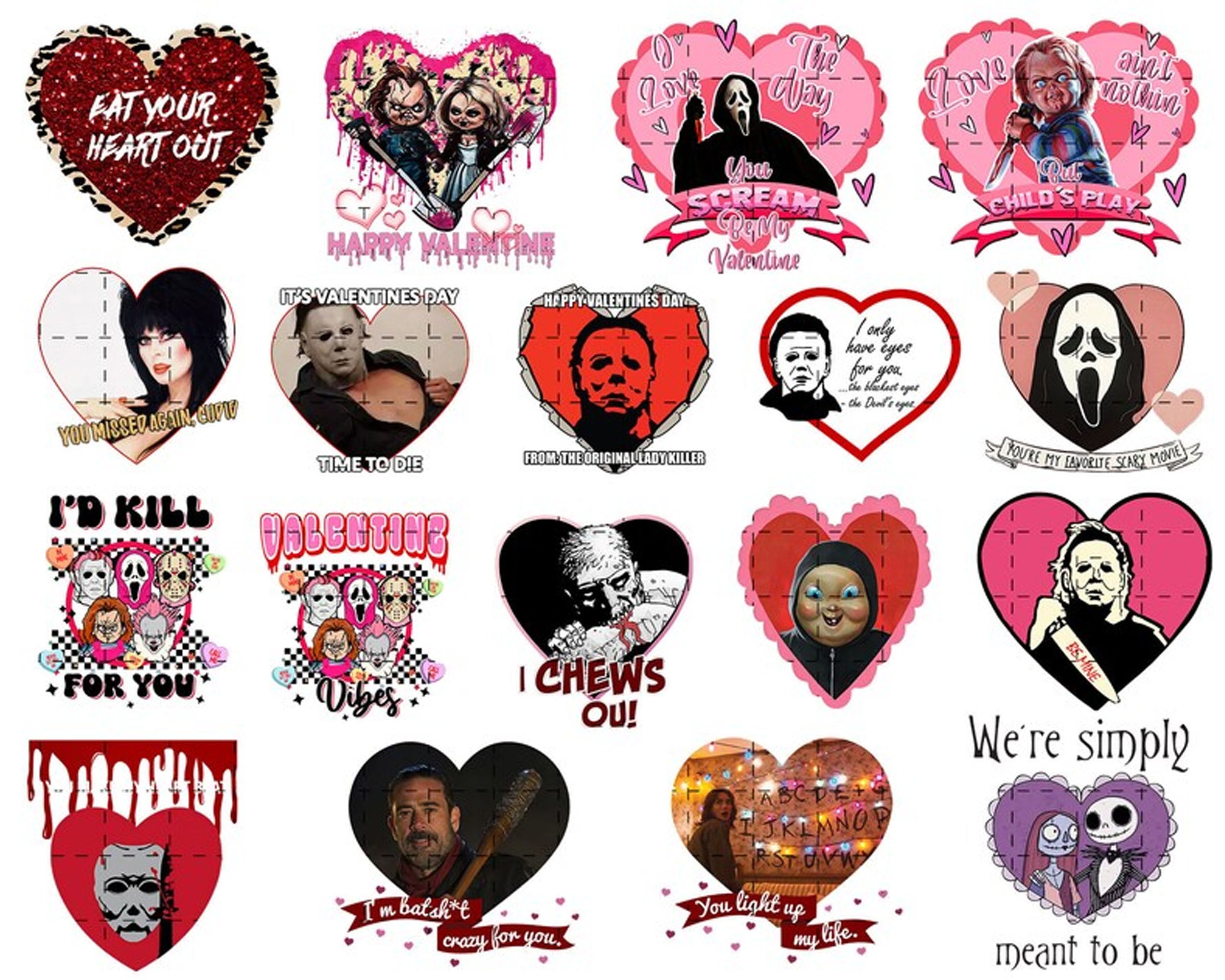 35+ Horror Valentine PNG Bundle, Valentine Horror Movie Png, Valentine's horror characters Png, Instant Download