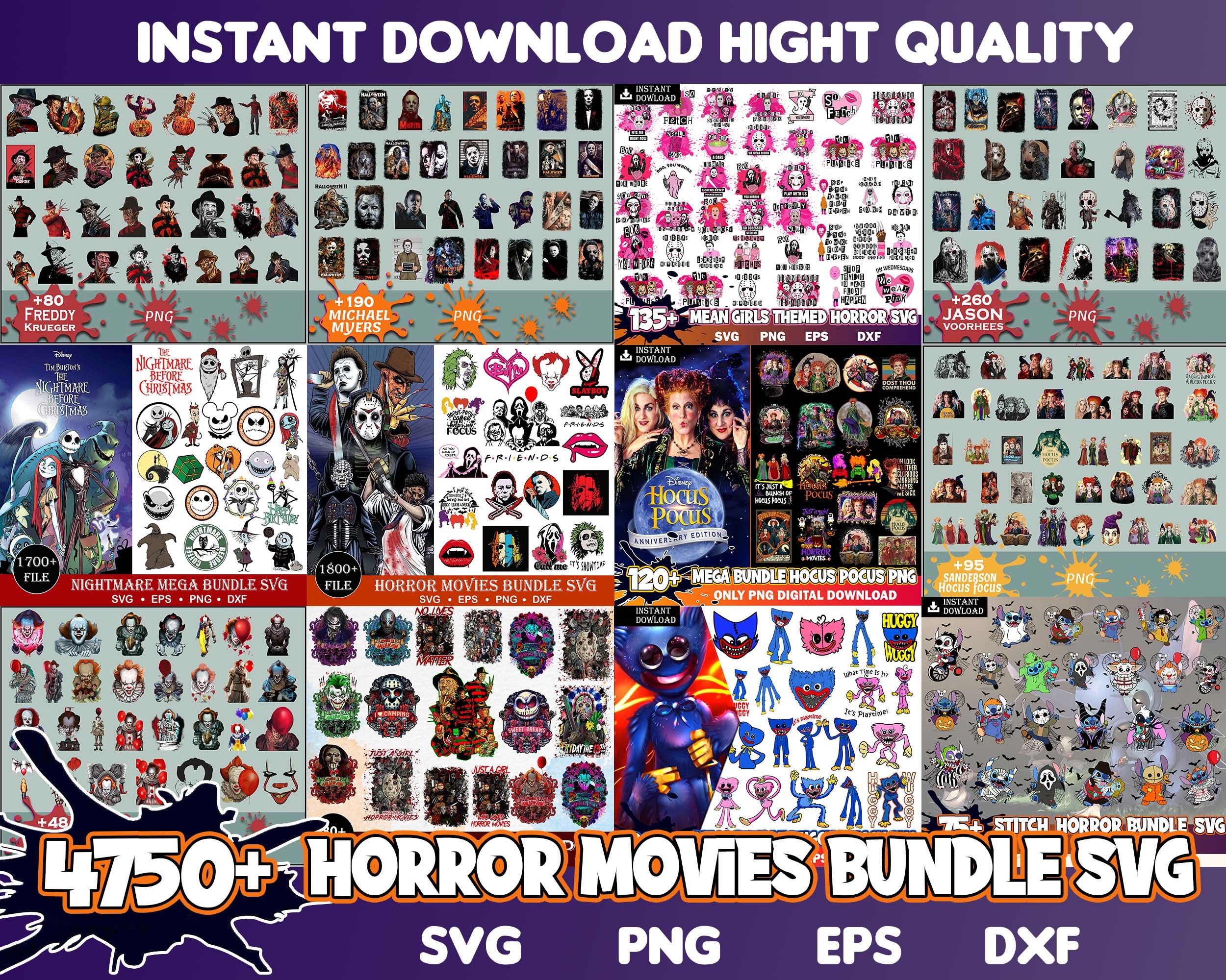 4750+ Horror movies bundle, Horror svg, png, exp, dxf files, Halloween svg, Digital file