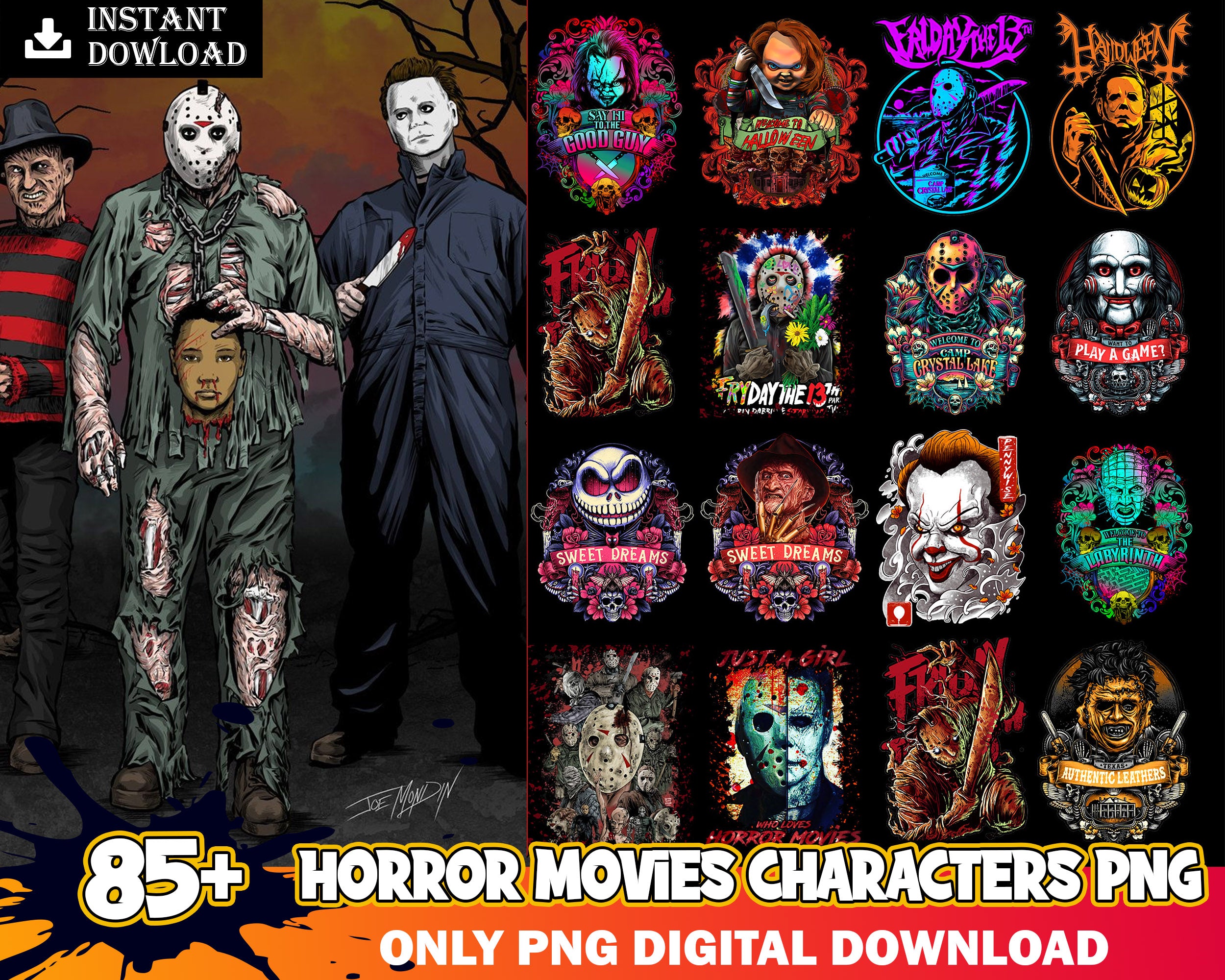 New 85+ Horror Movies Characters PNG, Halloween Sublimation Designs Png, Halloween Bundle Png, Horror Movies