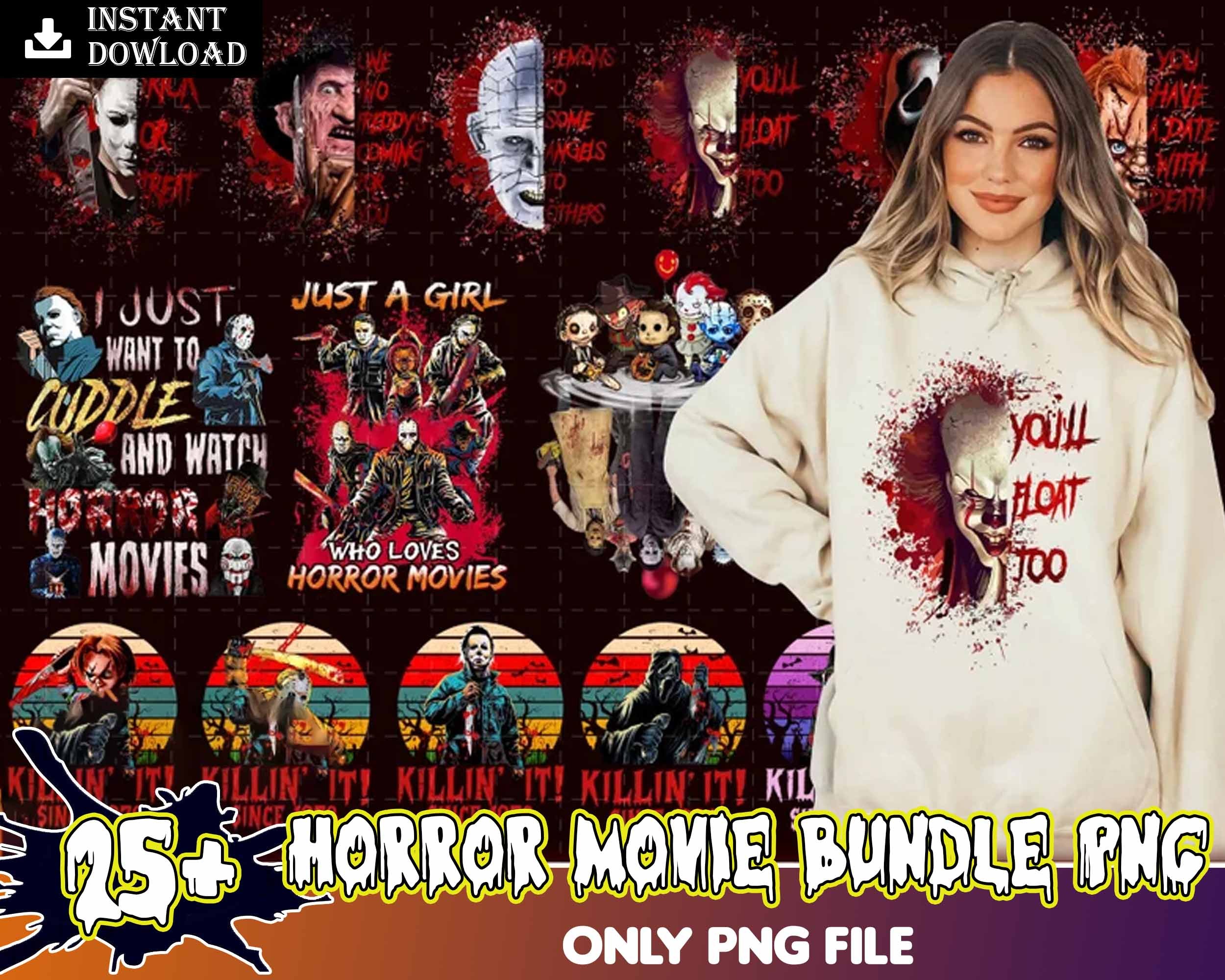 25+ Horror Movies Characters PNG Bundle, Halloween Bundle png files only, Digital download.