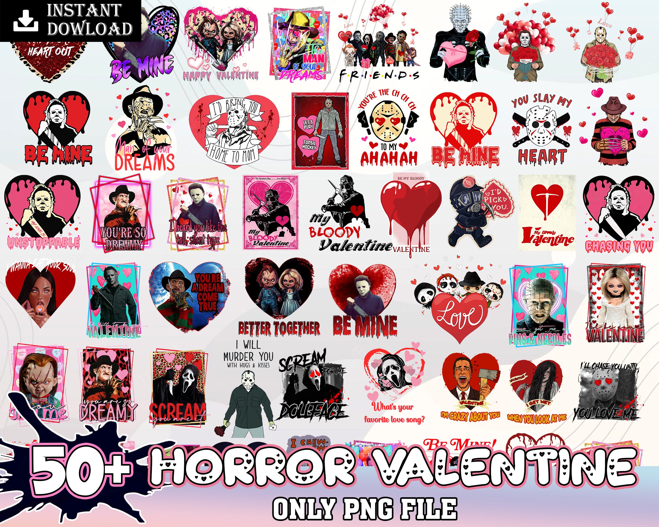 50+ Horror Valentine bundle, Valentine's day PNG, Valentine sublimation Design Digital Download