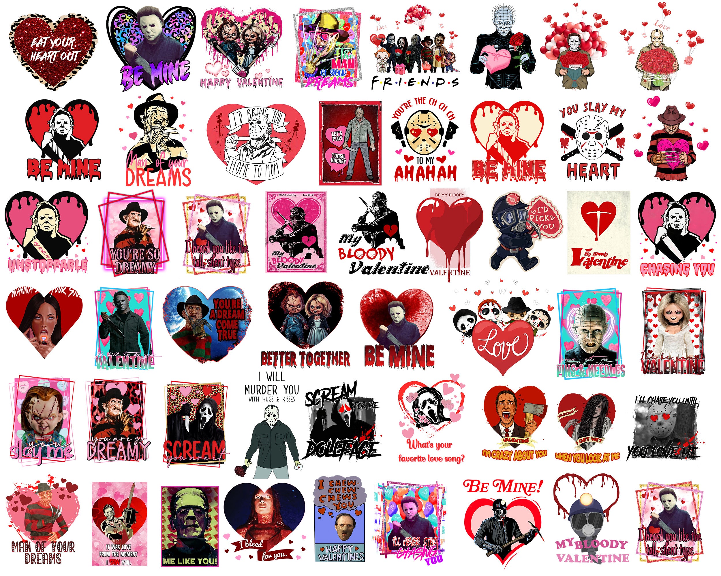 Version 2 - 50+ Horror Valentine bundle, Valentine's day PNG, Valentine sublimation Design Digital Download