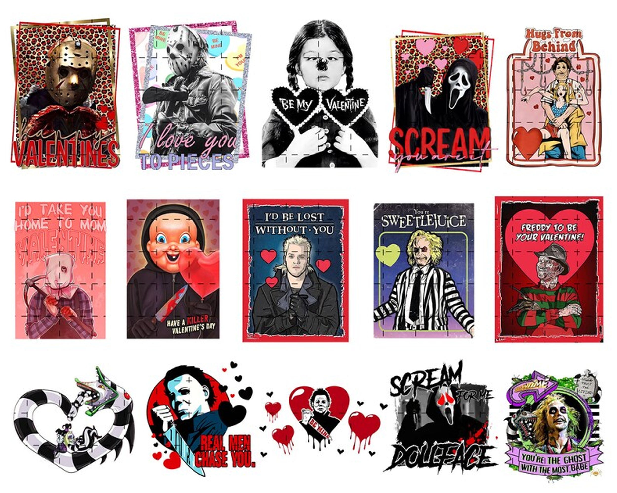 30+ Horror Valentine PNG Bundle, Valentine Horror Movie Png, Valentine's Day Png, Instant Download