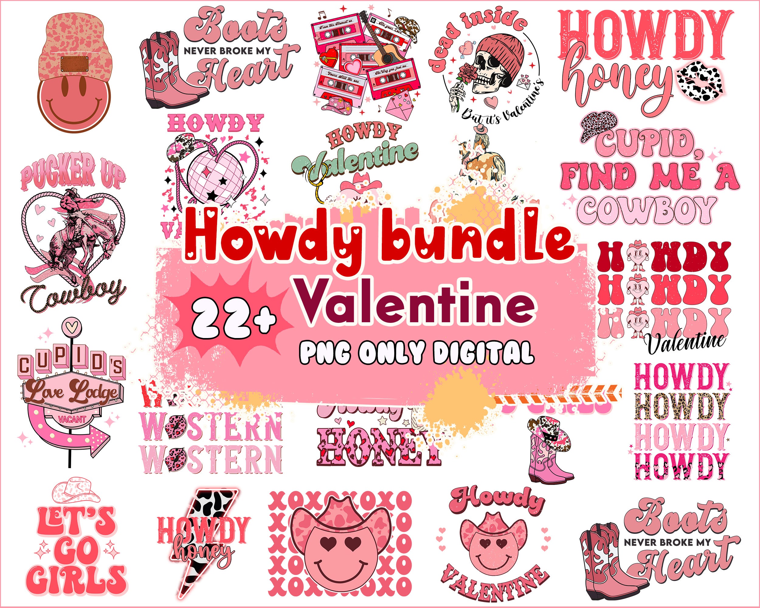 Version 2 - 22+ Howdy Valentine bundle, Valentine's day PNG, Valentine sublimation Design Digital Download