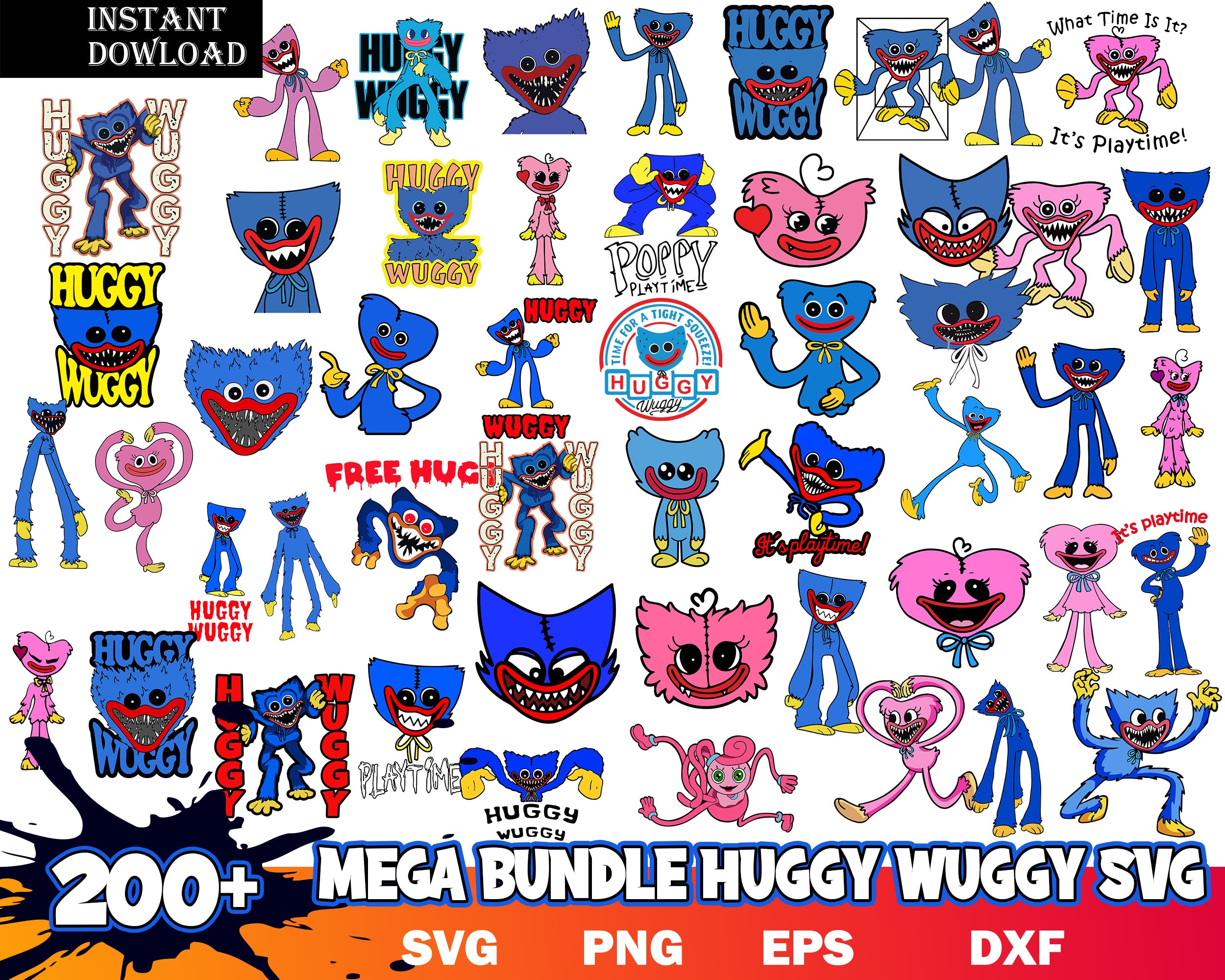 200+ Mega Huggy Wuggy SVG bundle, Wuggy svg files, Gaming characters svg, Digital file