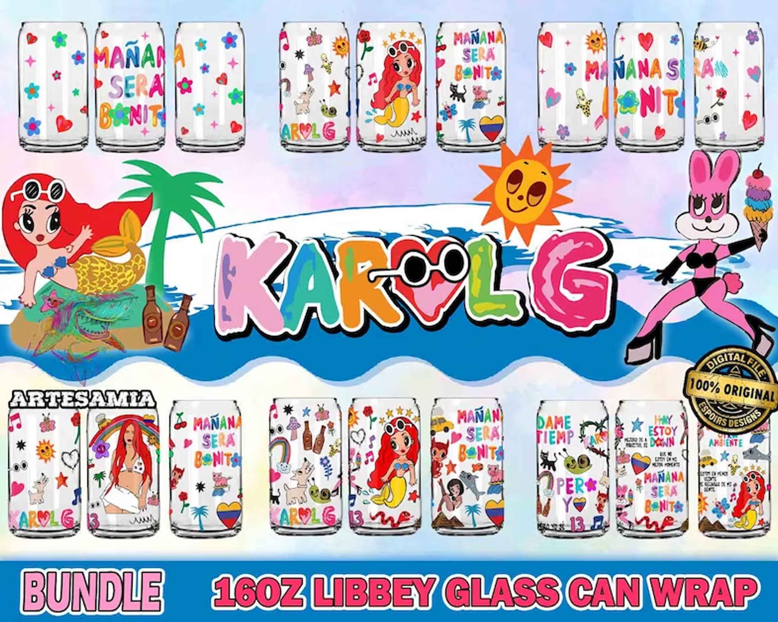 Karol G 16 Oz Glass Can Wrap PNG, Manana Sera Bonito, Karol G 16 Oz Glass Can, Karol G New Album, Sera Bonito Png, Digital Download