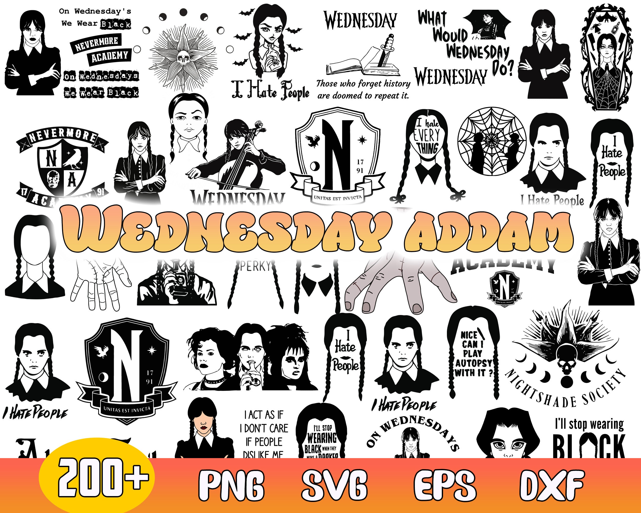 Version 2 - 200+ Wednesday Addams svg, Addams Family svg file, Netflix series bundle, Wednesday svg png eps dxf