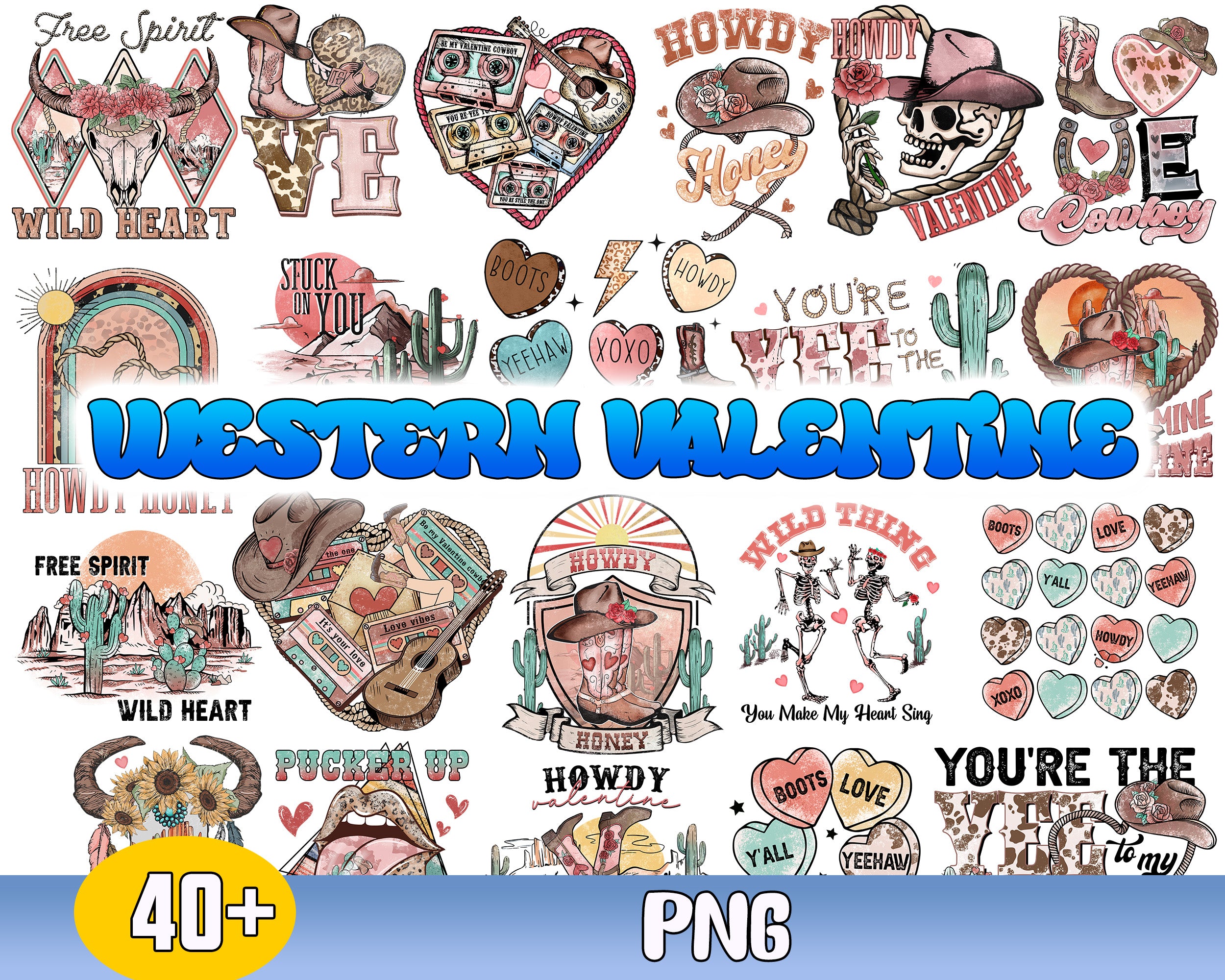 40+ Western Valentine bundle, Valentine's day PNG, Valentines sublimation Design Digital Download
