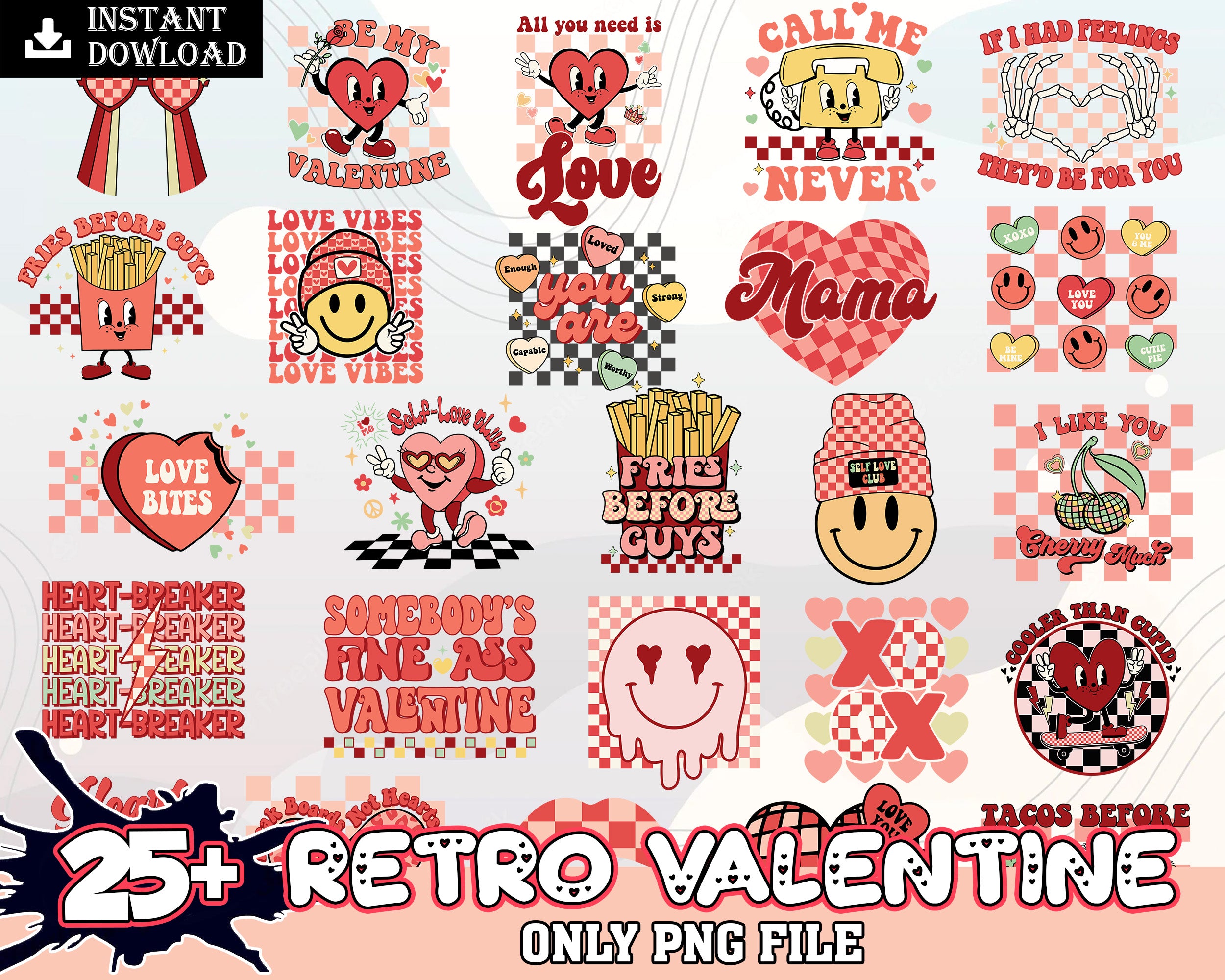 25+ Retro Valentines Day bundle, Valentine sublimation PNG, Digital Design Download