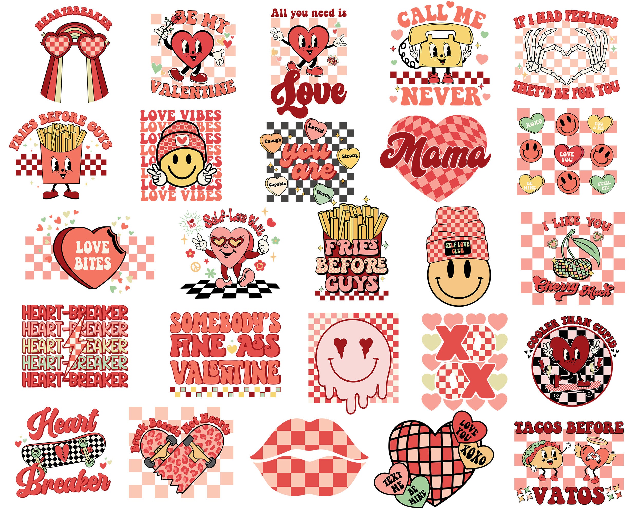 Version 2 - 25+ Retro Valentines Day bundle, Valentine sublimation PNG, Digital Design Download