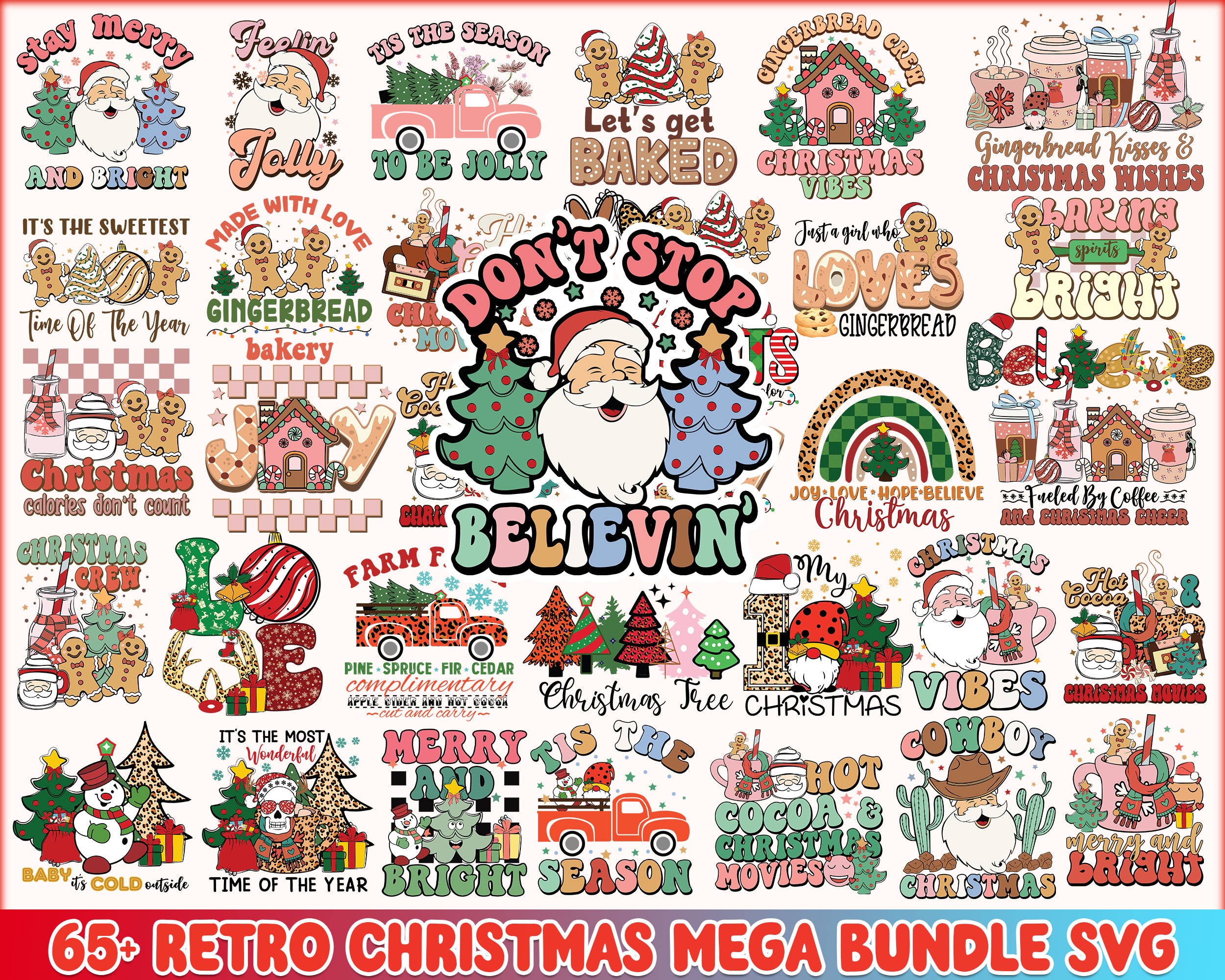 65 Retro Christmas sublimation, Christmas SVG bundle, Christmas digital bundle, Designs bundle, Digital files, CRM02112205