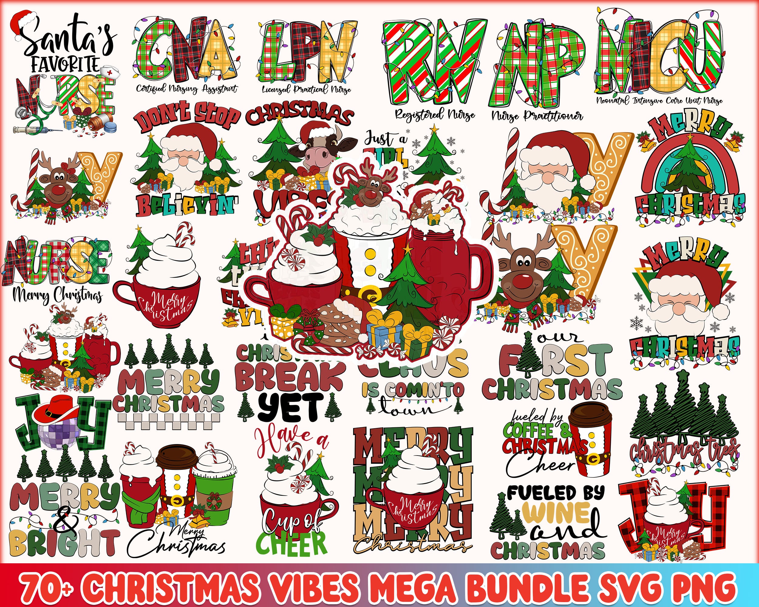 70 Retro Christmas sublimation, Christmas SVG PNG bundle, Christmas digital bundle, Designs bundle, Digital files, CRM02112206