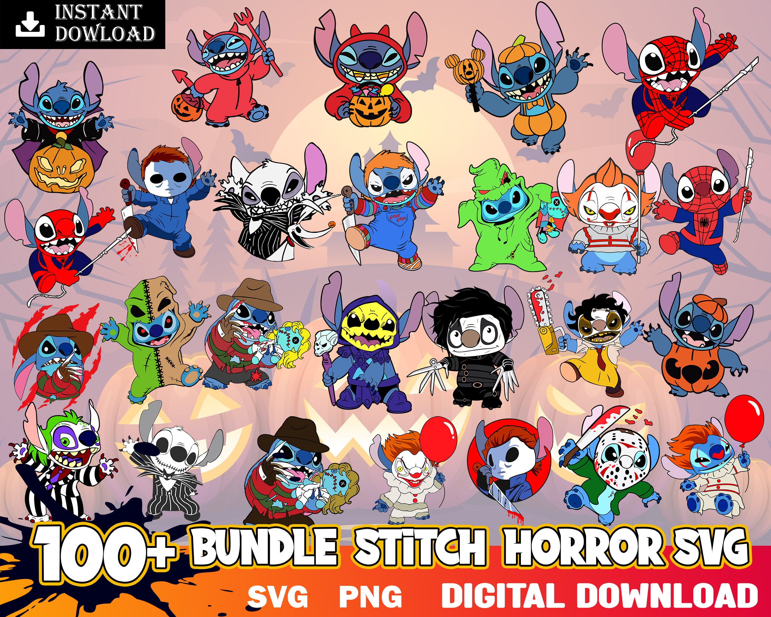 Stitch Bundle Horror Characters Svg, Bundle Halloween Svg