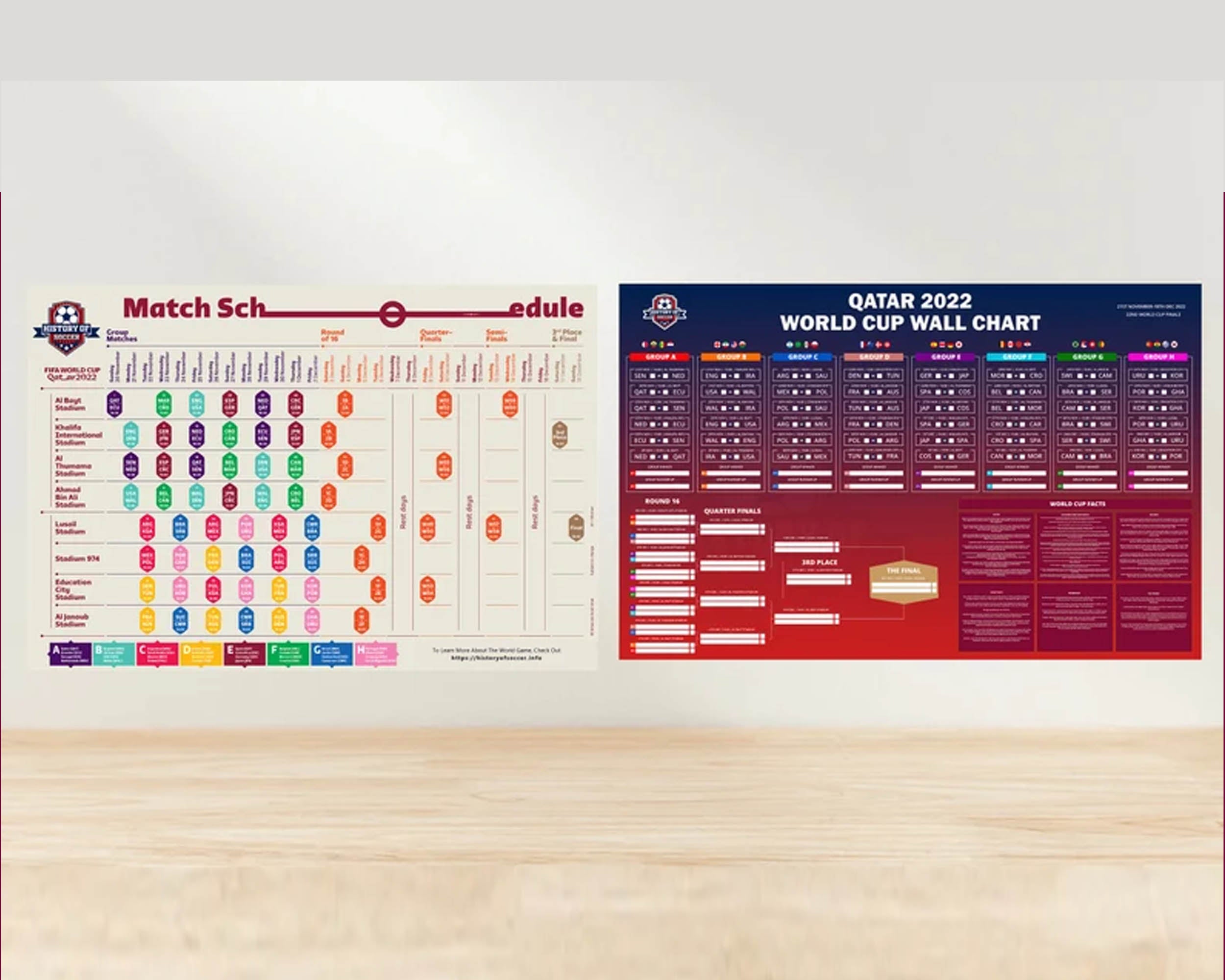 TWO Printable World Cup 2022 Wall Charts, Digital schedule, World Cup FIFA 2022, football tournament