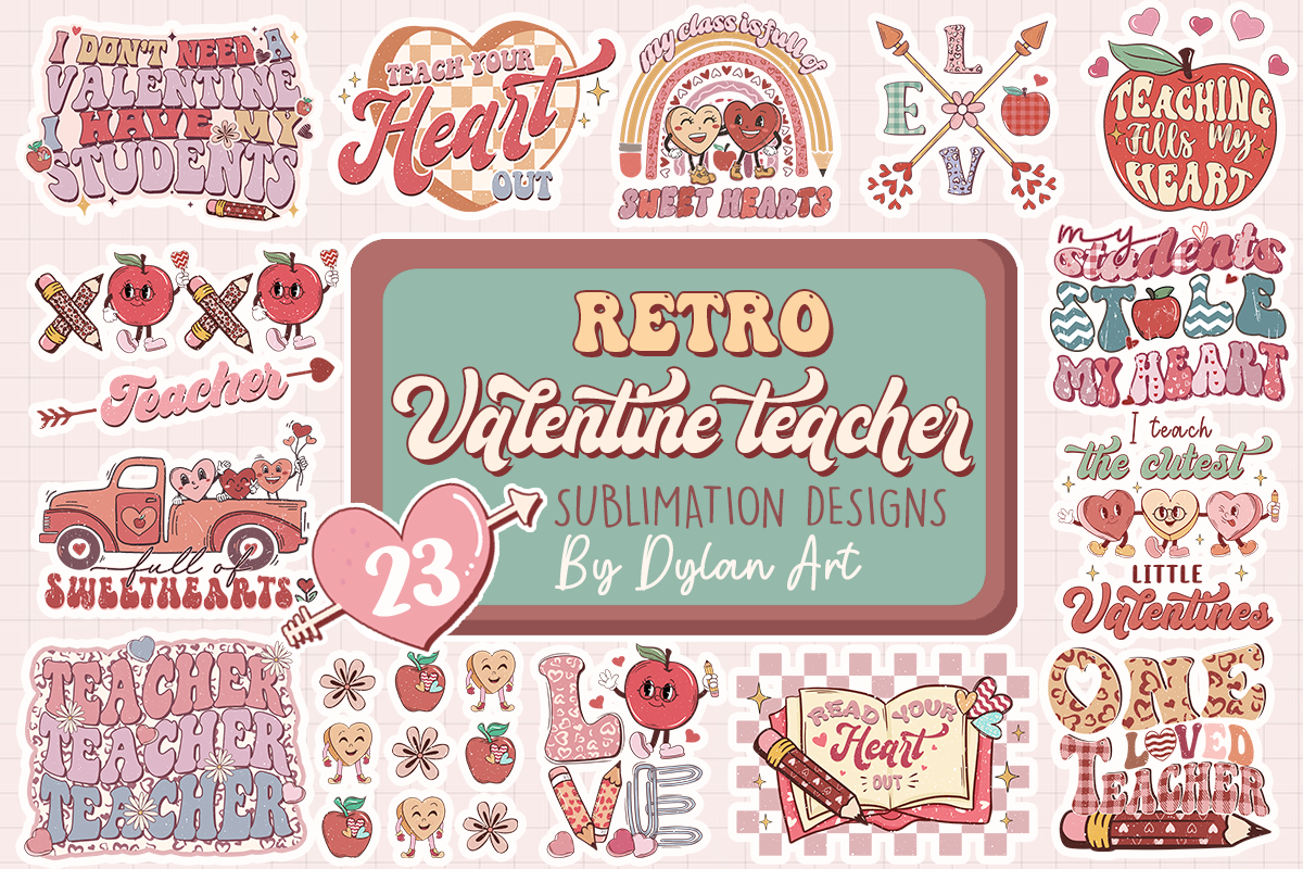 23 Valentine's day PNG, Retro Valentines teacher bundle, Valentine sublimation Design Digital Download VLT15122210